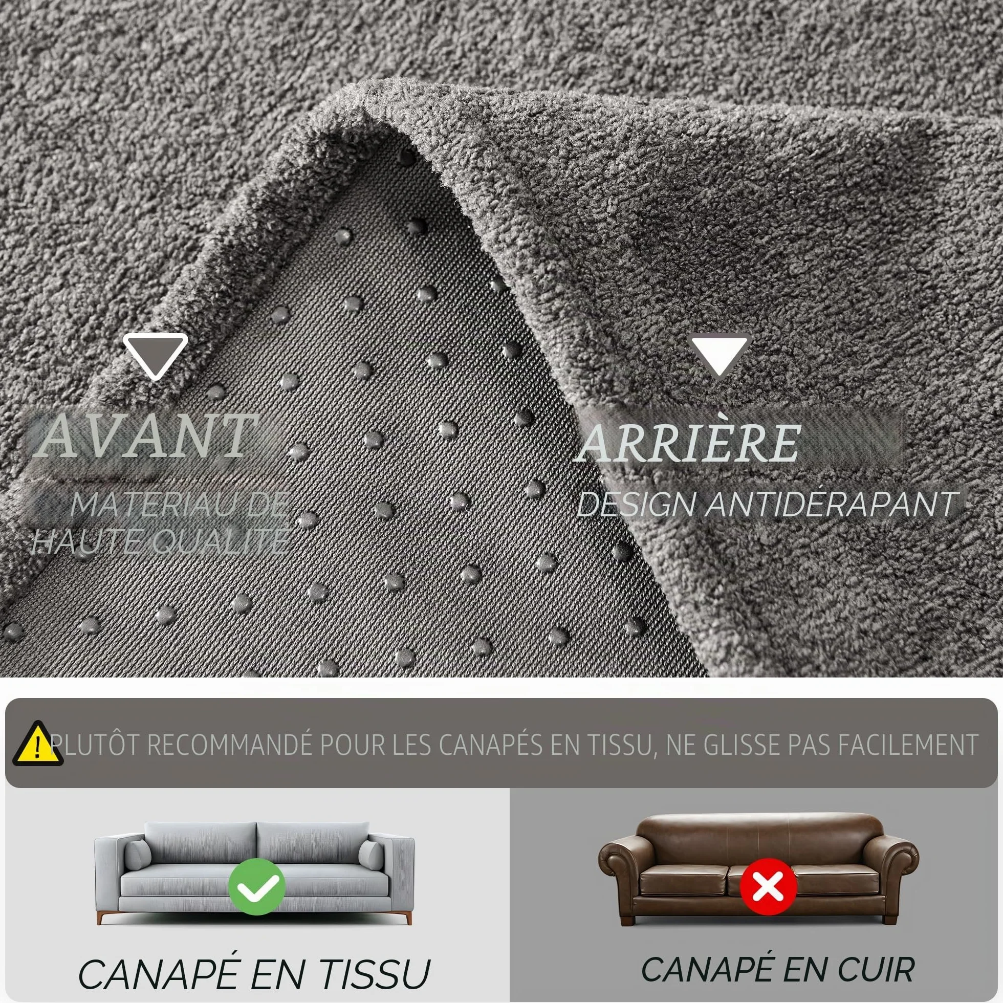 MYSKY HOME Housse de canapé 180 x 300 cm, lavable, antidérapante, anti-rayures, gris