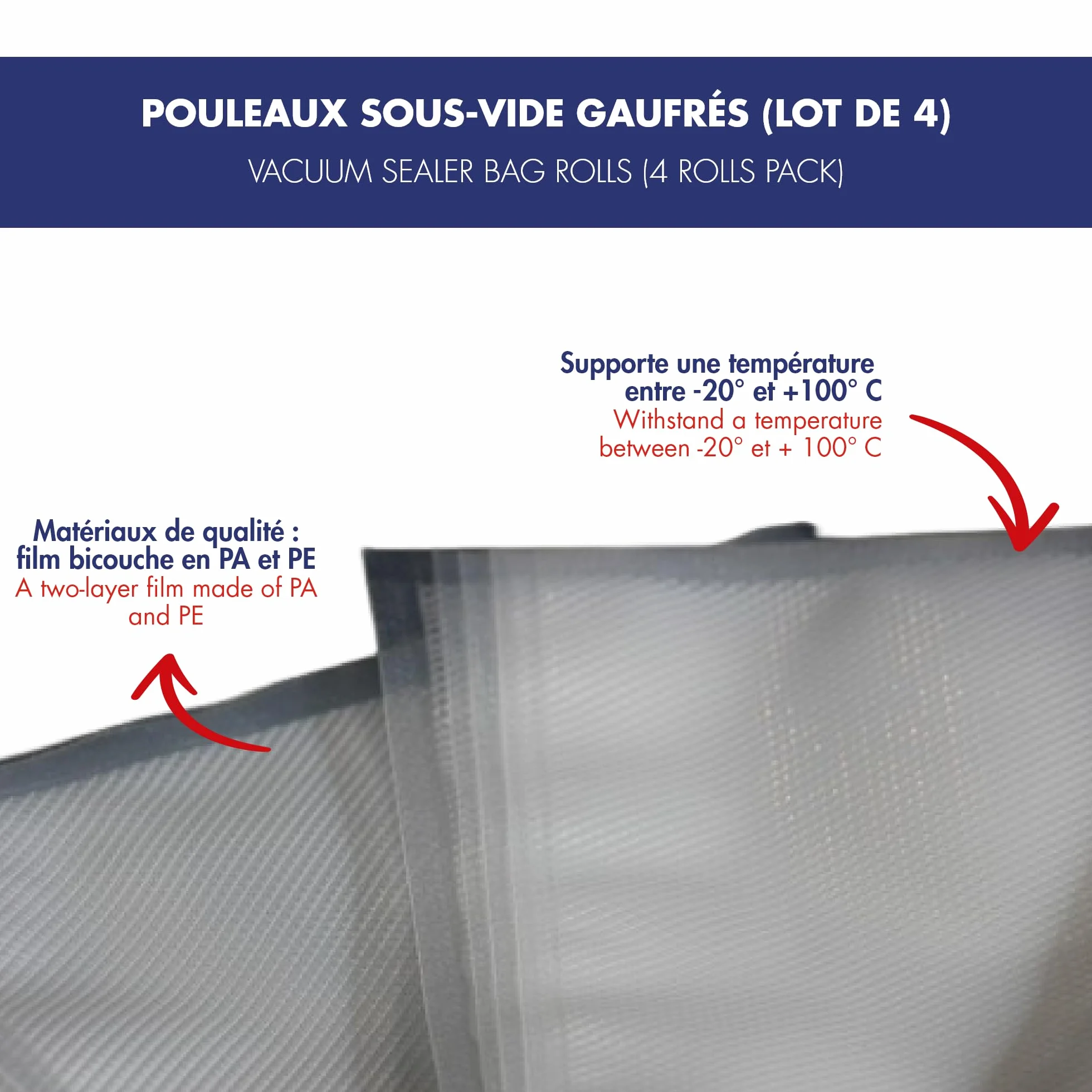 Louis Tellier NV014 Lot de 4 Rouleaux pour Machine à Emballer Sous-Vide 20 x 300 cm
