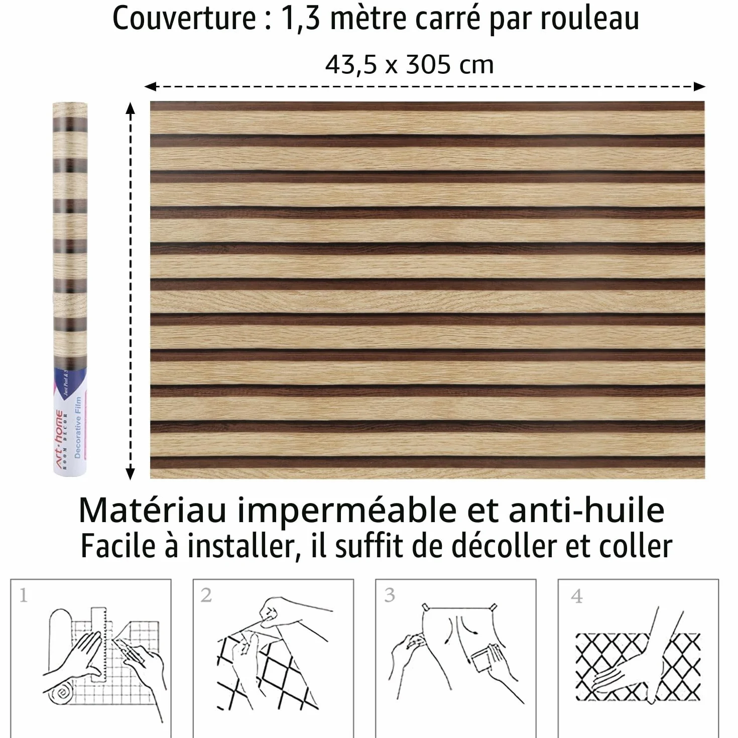 Arthome Papier Peint Moderne aspect bois 44cmx3m Auto Adhesif Panneaux muraux en bois Amovible Vinyle