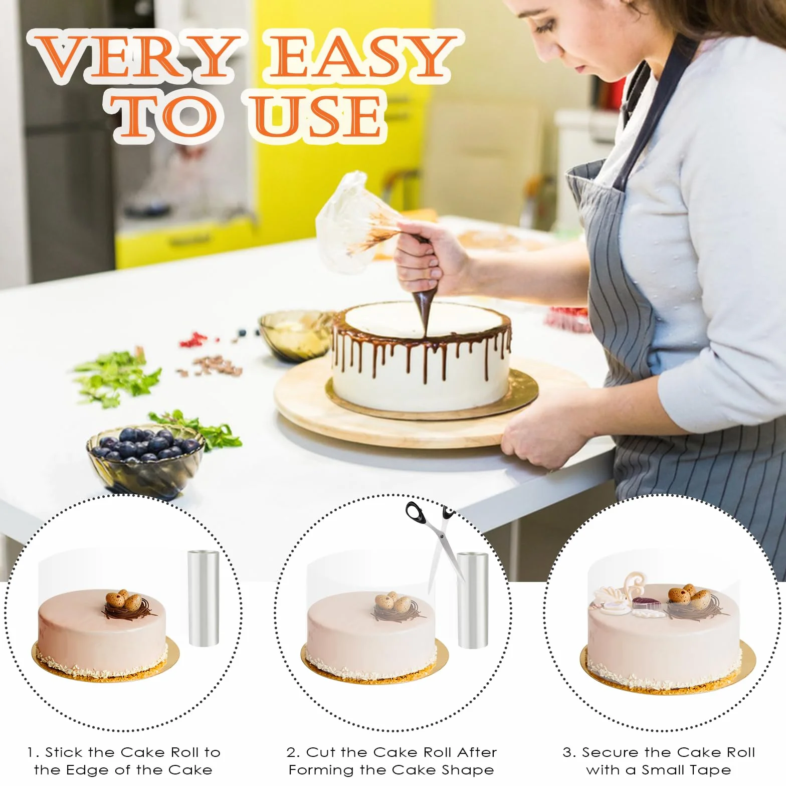 Rhodoid Patisserie 3 Rouleaux Transparent 8cm/10cm/15cmx10m Feuille Film Acétate Gâteau Réutilisable