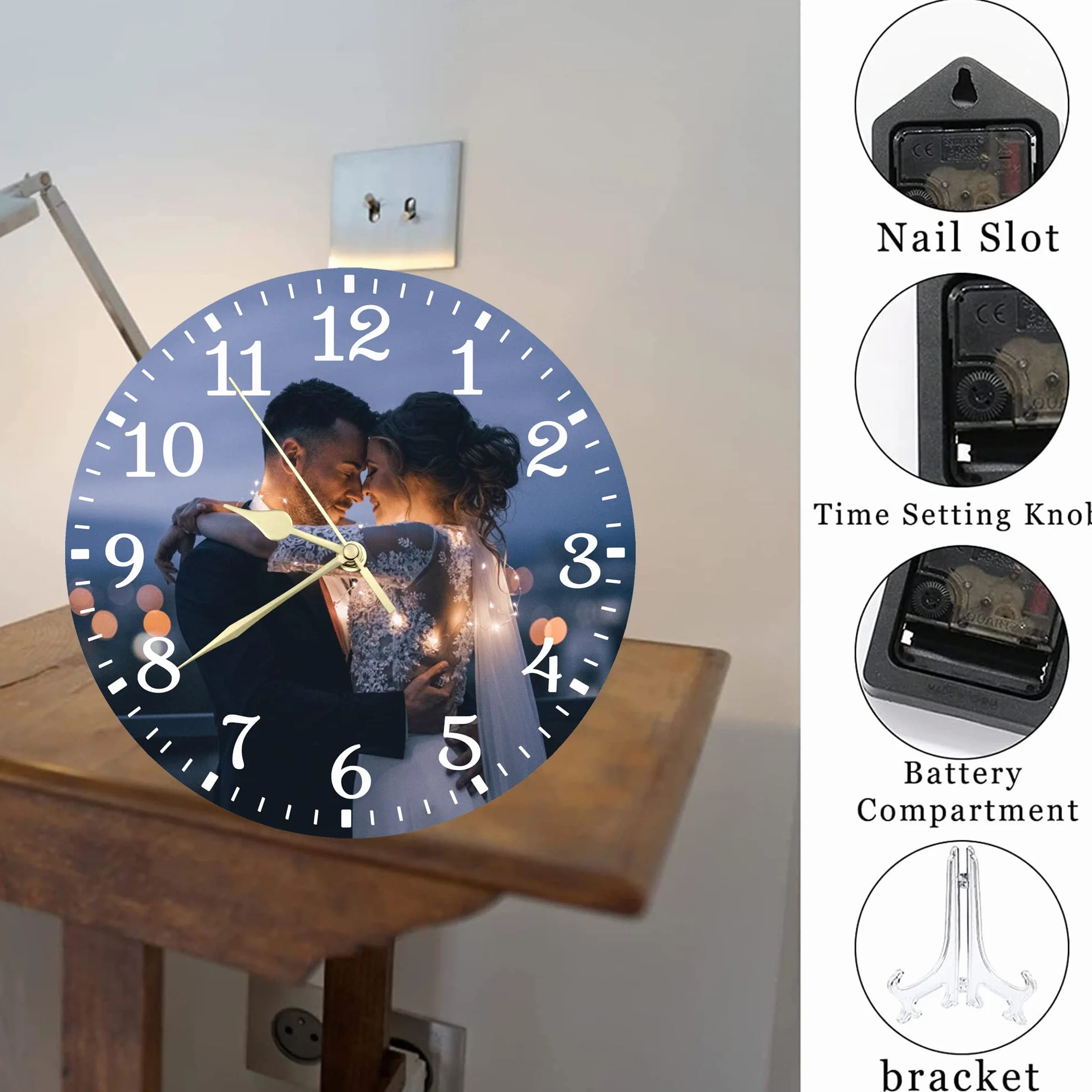 Horloge Murale Silencieuse Personnalisée Décor Salon Photo Cadeau Anniversaire