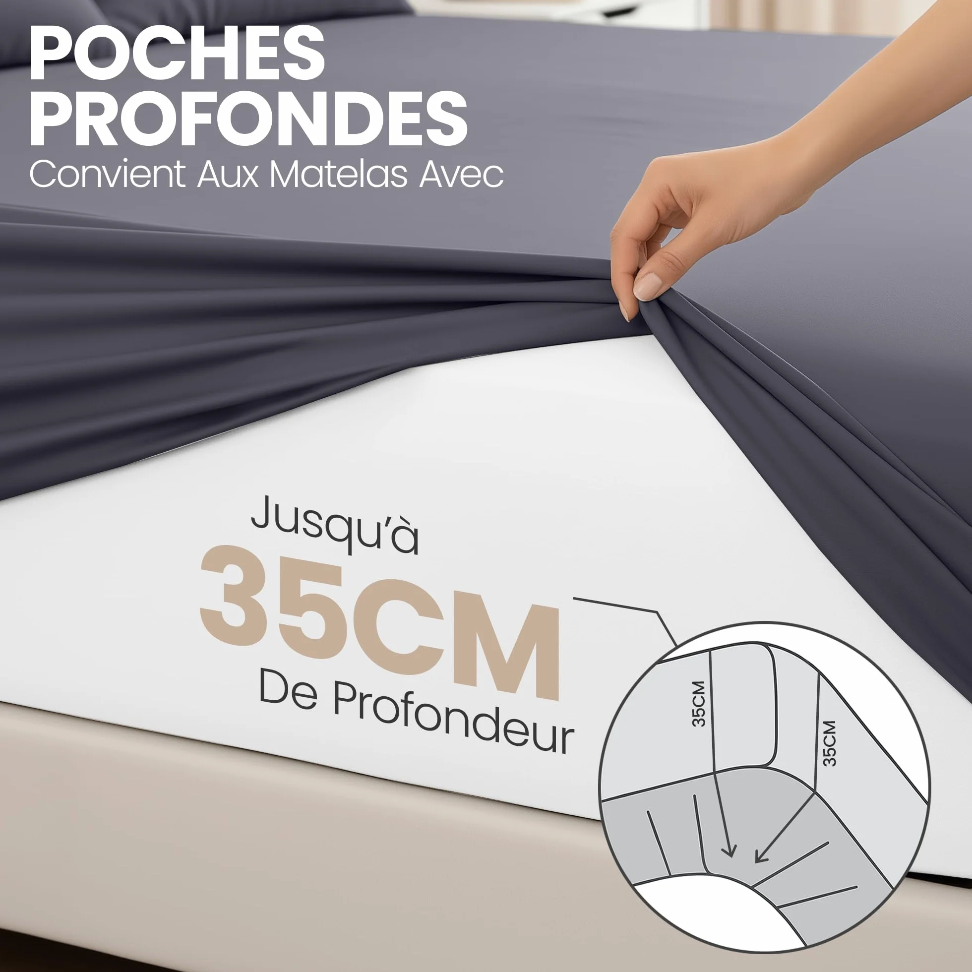Utopia Bedding Drap Housse Lot de 2 160x200 cm Gris Microfibre brossée Oeko-Tex