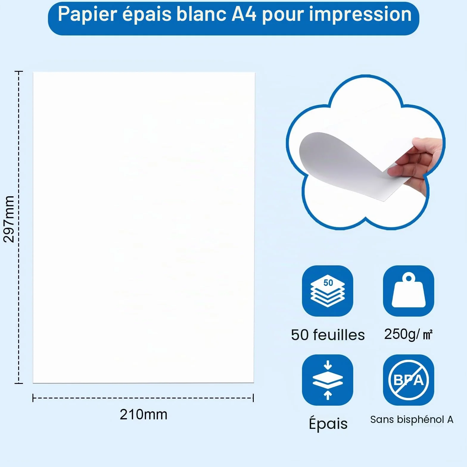 Papier cartonné blanc A4 250g/m² lot de 50 feuilles pour imprimante impressions invitations mariages DIY