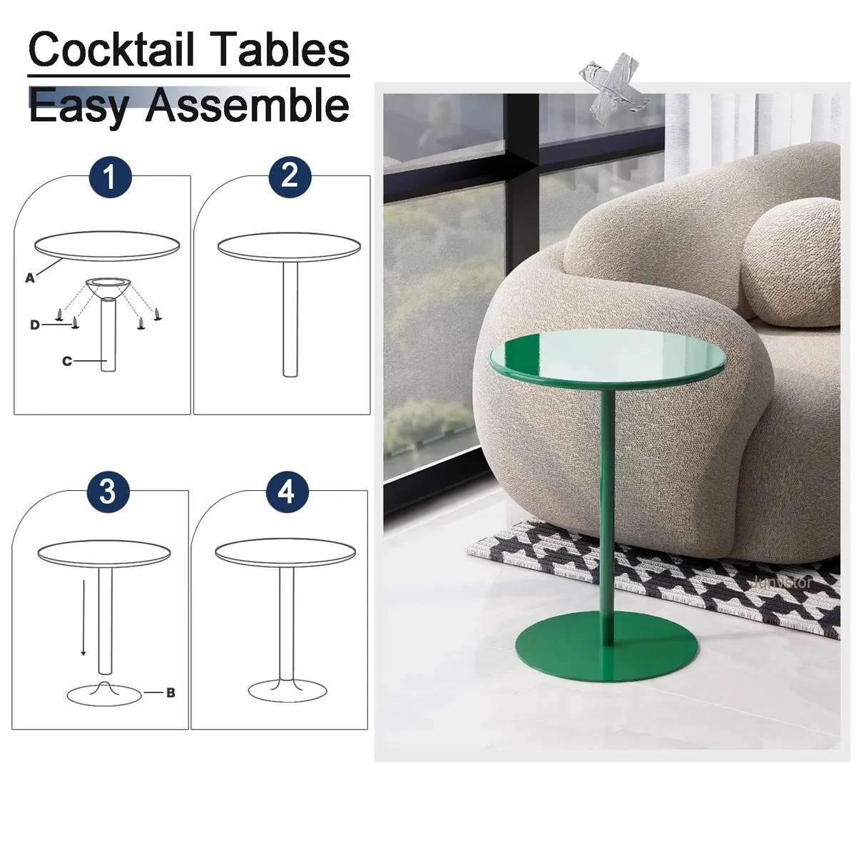 Table de bar d'extérieur en métal vert pour terrasse, bistrot, pub avec comptoir de boissons, table d'appoint de jardin pour intérieur et extérieur, 48 x 48 x 72 cm