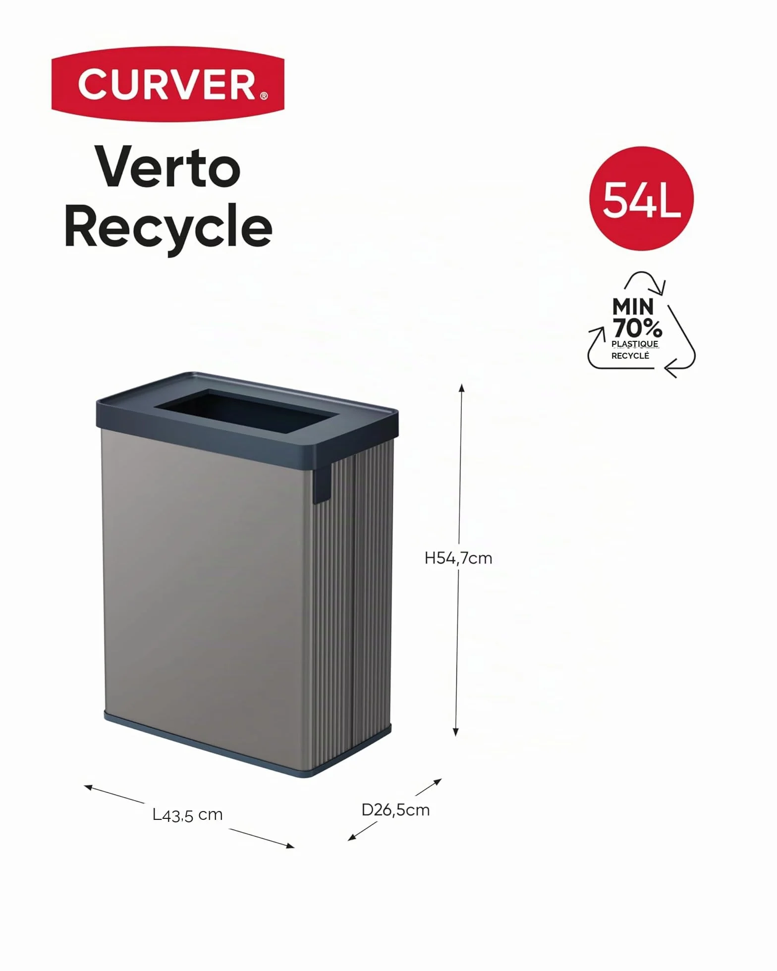 Curver Keter Verto Poubelle de recyclage double compartiment 54 l gris perle