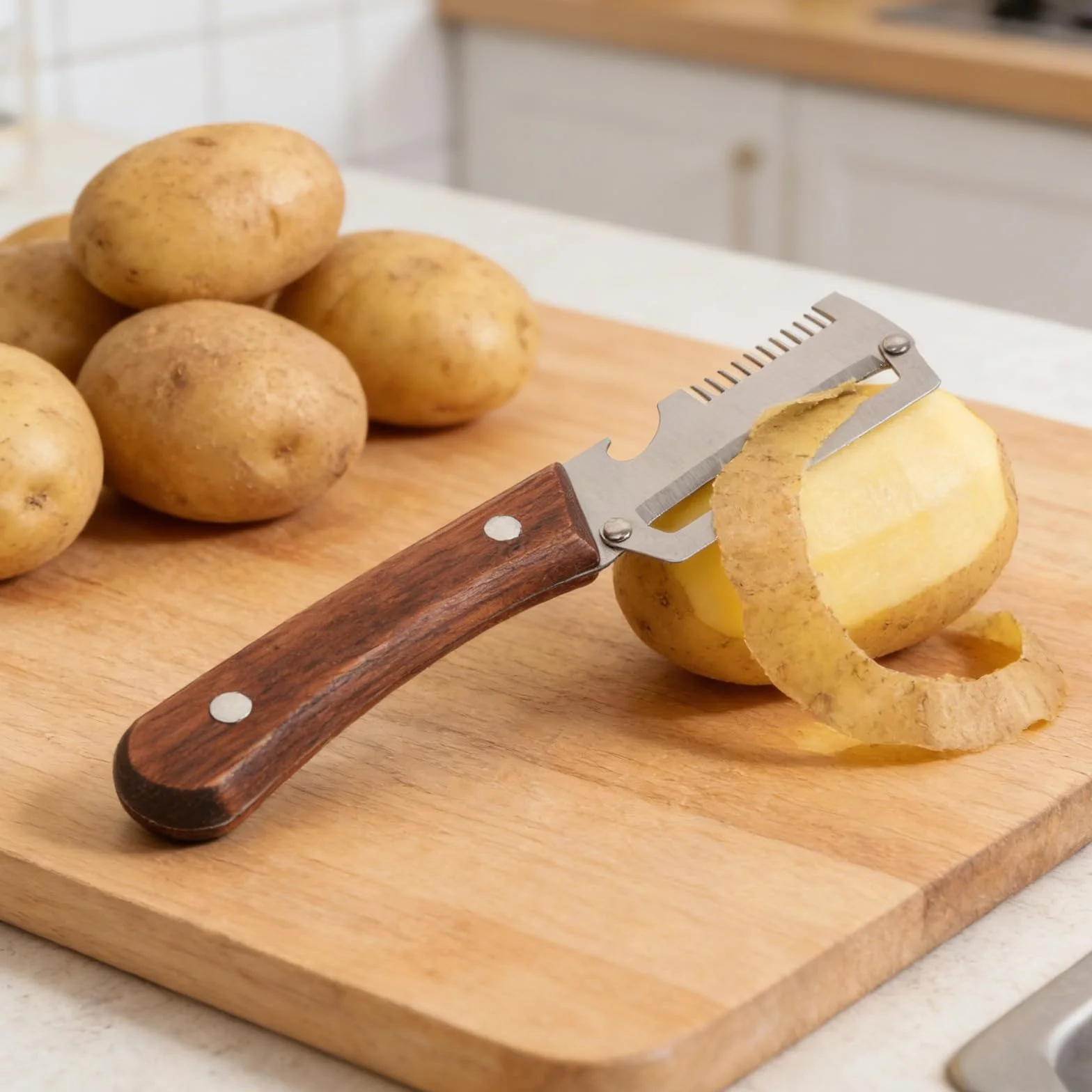 Lot de 2 Éplucheur à LScallion Slicer multifonctions 2 en 1 avec manche en bois pour légumes fruits oignons