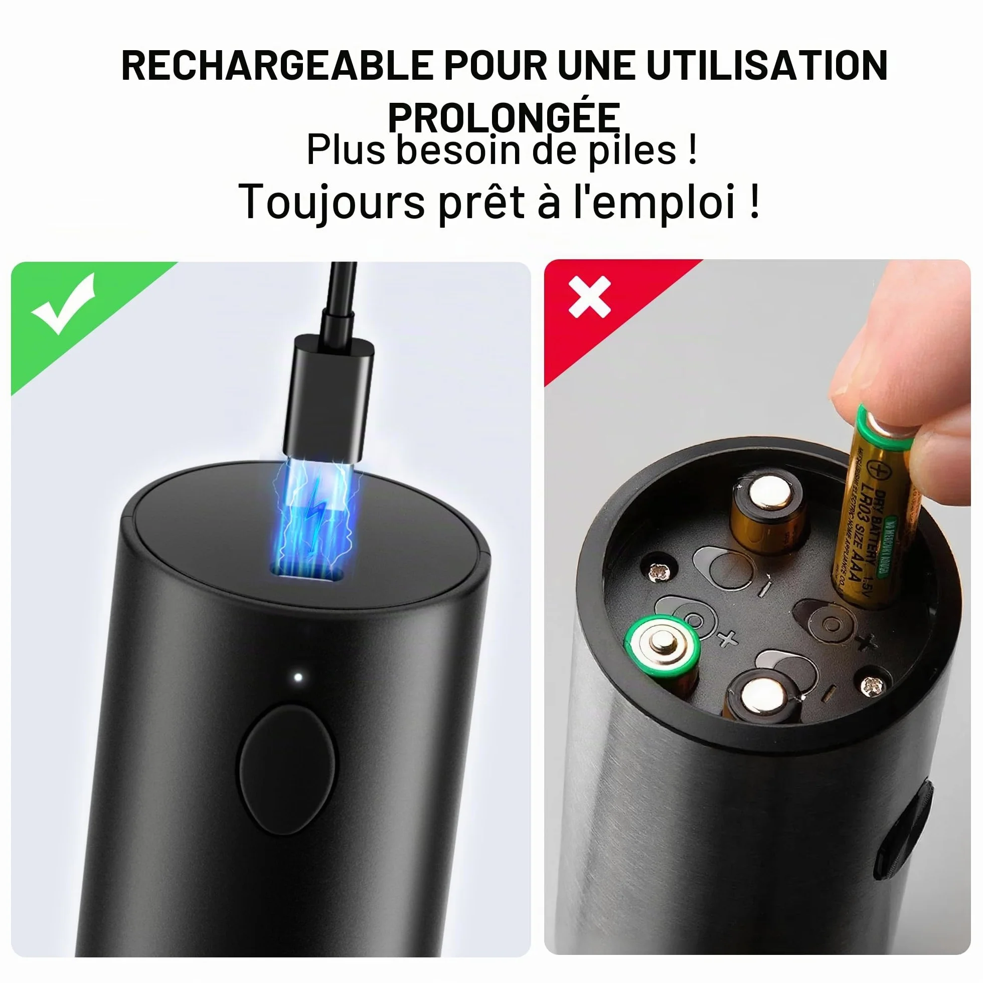 ThermoPro Ensemble de moulins à sel et à poivre électriques rechargeables 110ml avec réglage externe LED