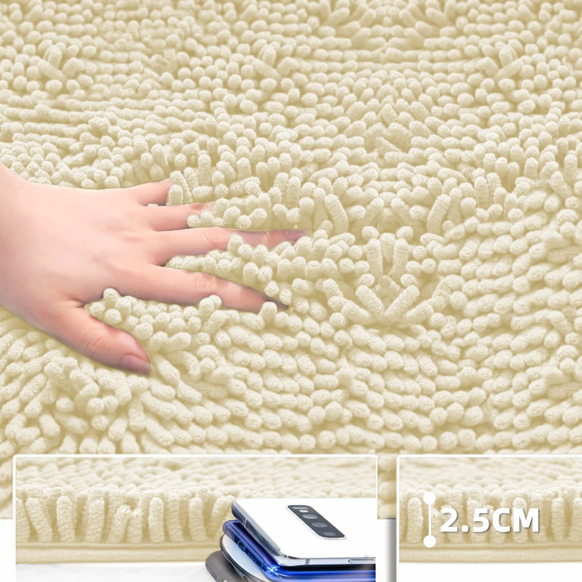 Tapis de Bain en Microfibre 40x60 cm Antidérapant Beige