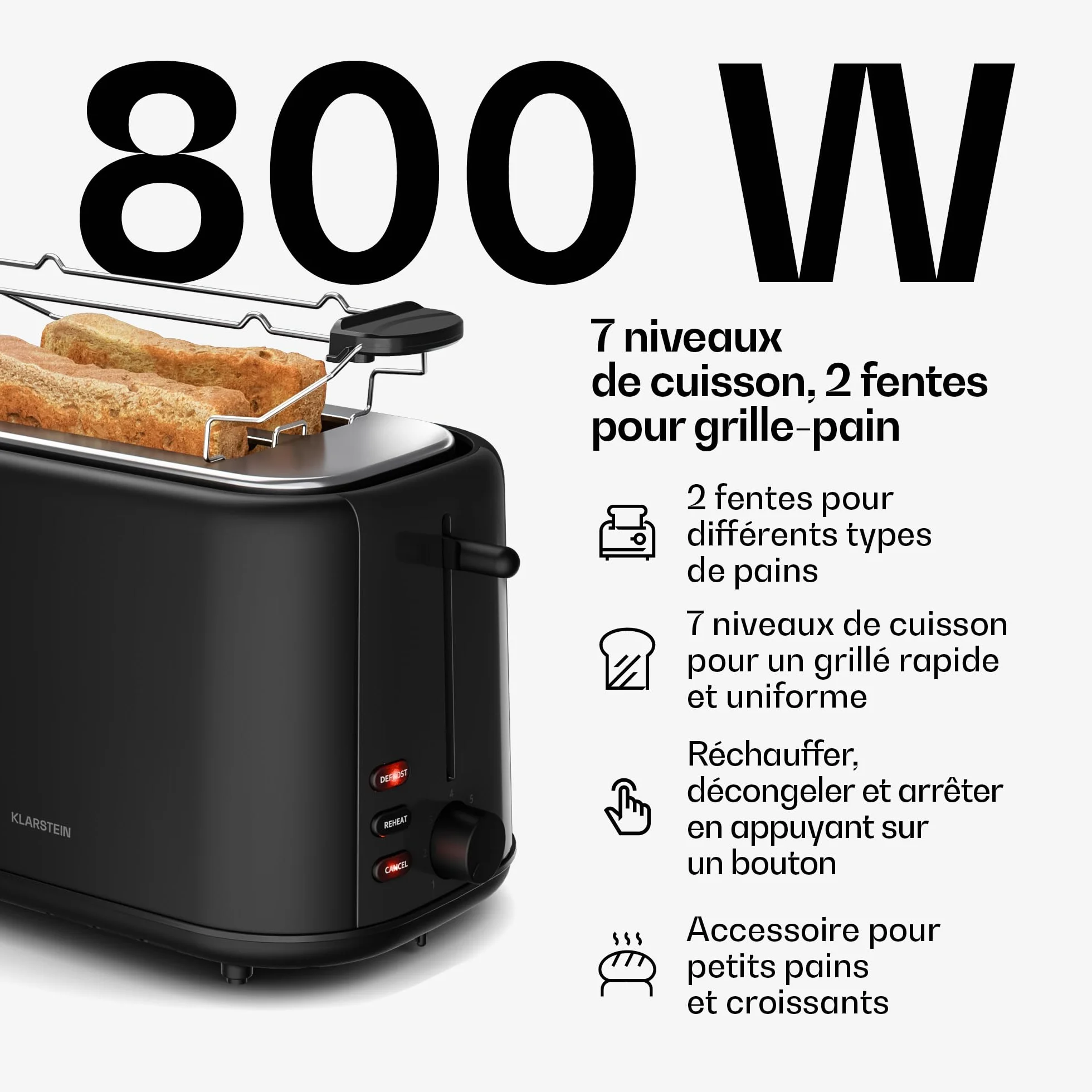 Klarstein Velaire Essential Set Petit-Déjeuner Grille-Pain 2 Fentes 7 Niveaux Bouilloire Électrique 1,7L