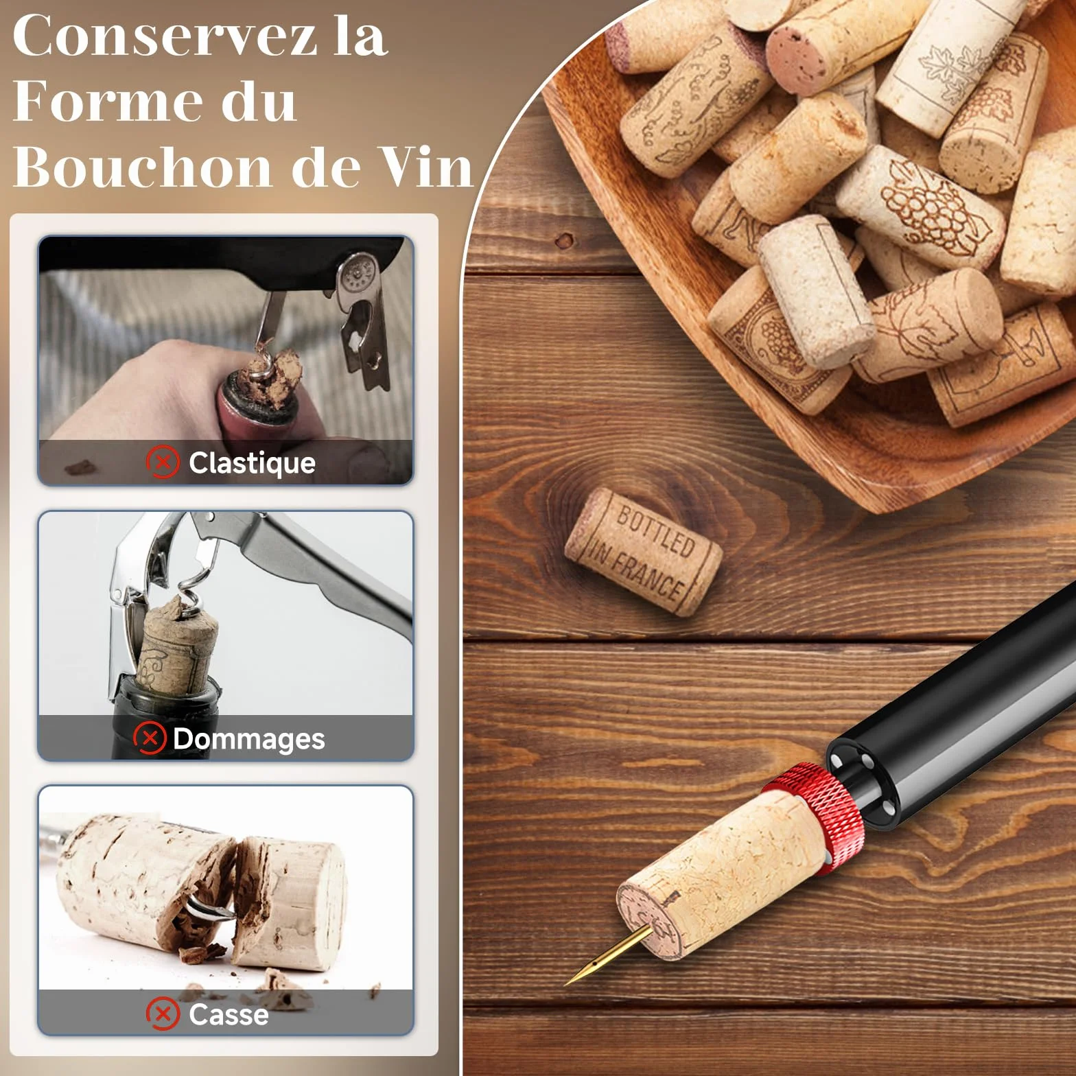 Elegear Tire Bouchon à Pression d'air 7S Décapsuleur Ouvre Bouteille Vin Portable