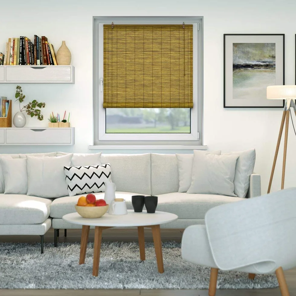 Store en Bambou Opaque à tirage latéral 150 x 220 cm Marron Protection Solaire