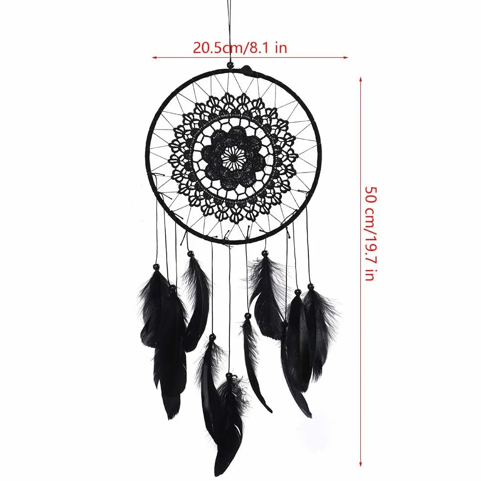 Dreamcatcher Noir Plumes Ornement Murale Décoration Chambre