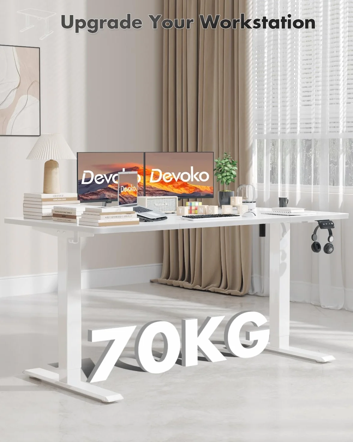 Bureau Assis Debout Électrique 120x60 cm - Réglable en Hauteur Motorisé avec 2 Mémoires - Blanc