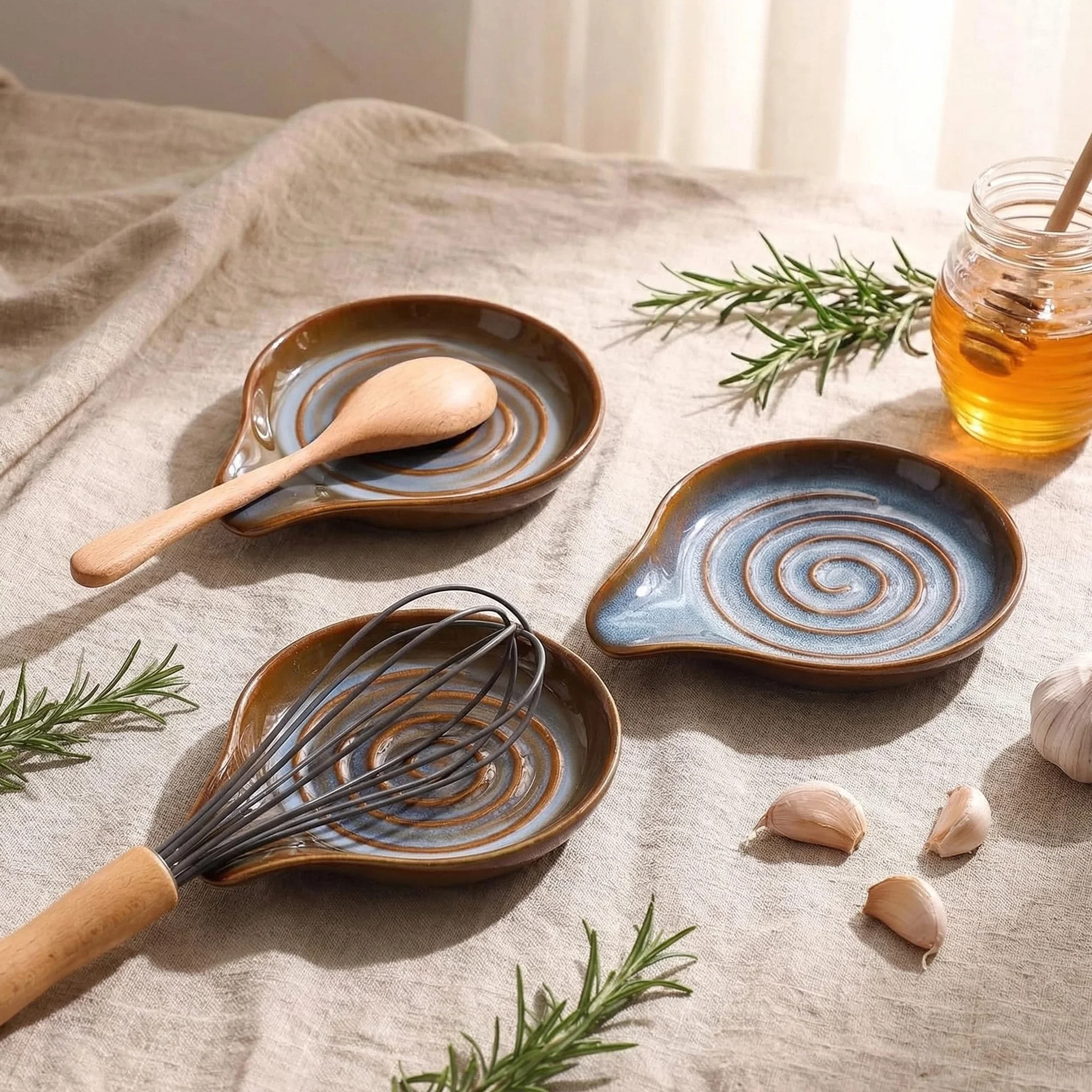 Repose Cuillère Cuisine en Céramique, Porte-Cuillère Multifonction pour Ustensiles de Cuisine, Lavable au Lave-Vaisselle