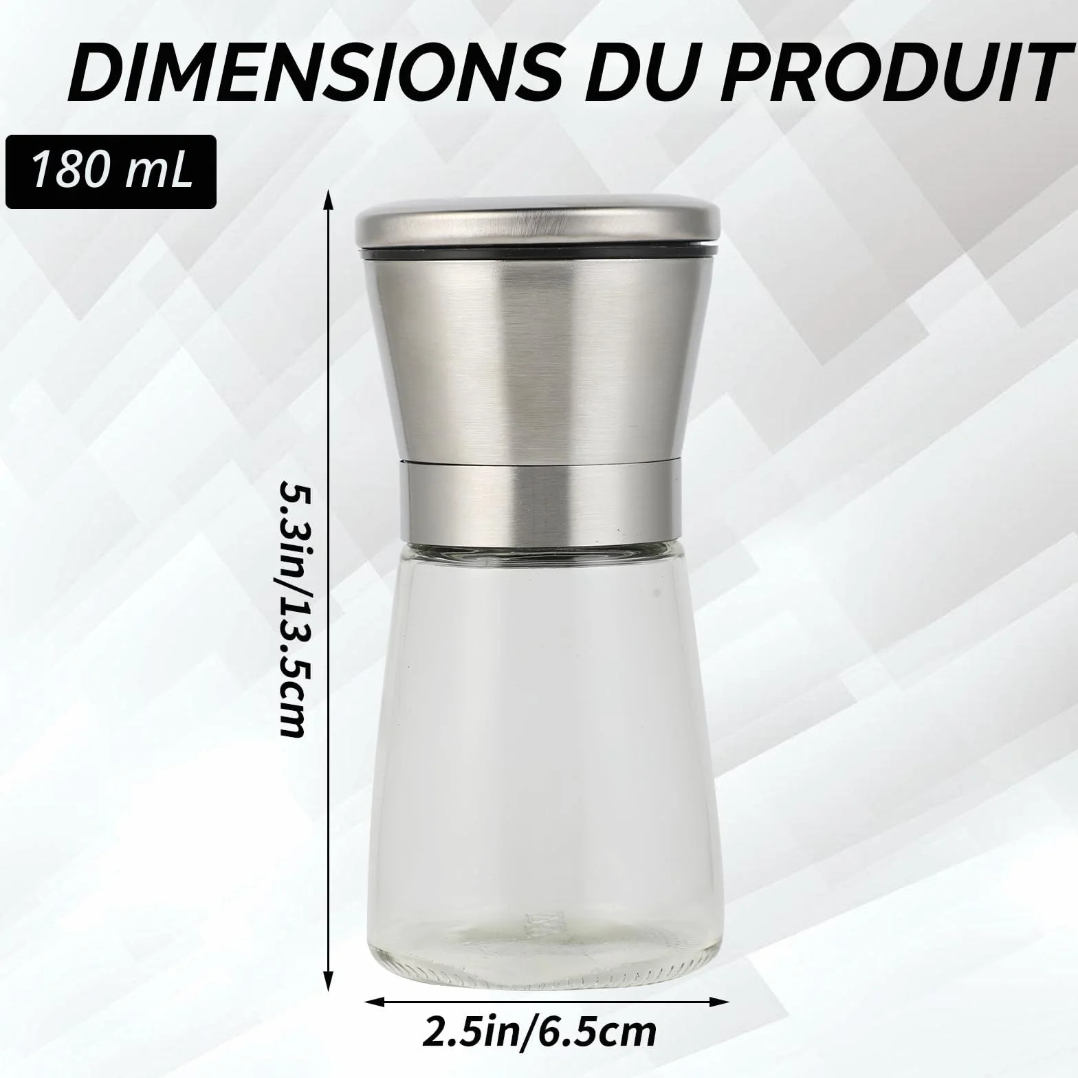 Moulin à Poivre en Acier Inoxydable et Verre 180ml Lot de 2 Mécanisme en Céramique Réglable