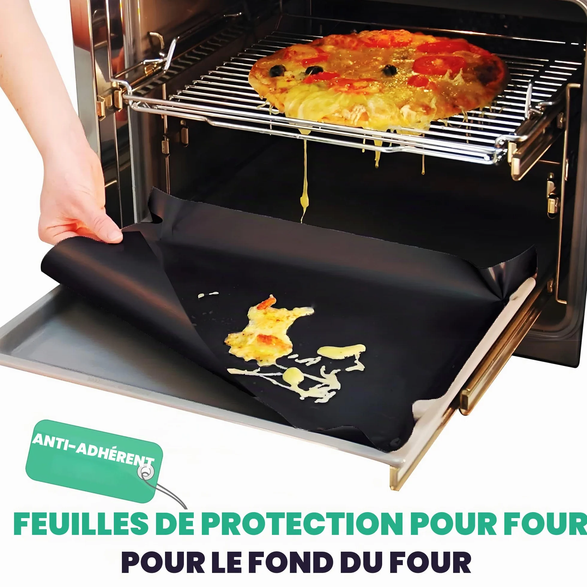 Lot de 2 grands revêtements de four robustes en téflon antiadhésifs pour gaz, électriques et ventilateurs