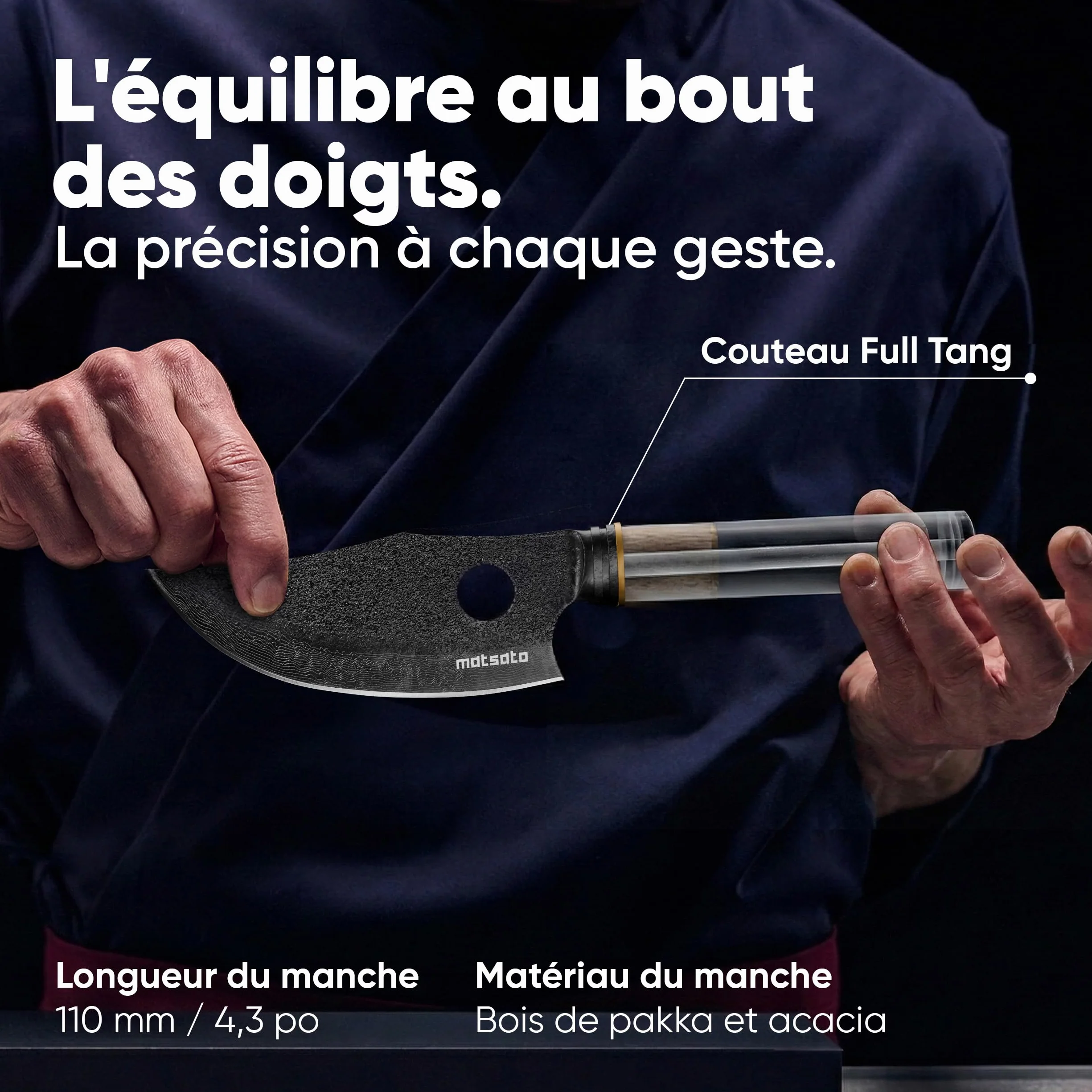 Matsato Osuren Couteau de Cuisine 16cm Lame Acier Japonais Damassé Manche Bois Ergonomique