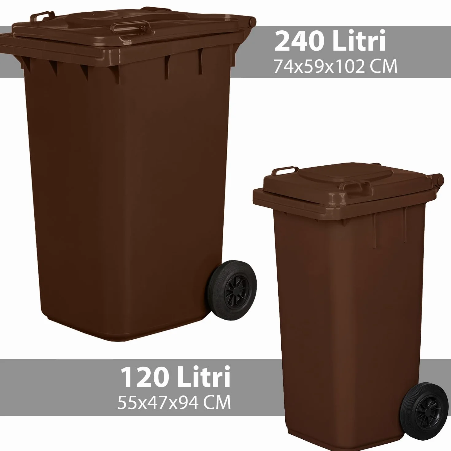 JESTIC Poubelle à roulettes 240 L Marron Tri Selectif garage XXL
