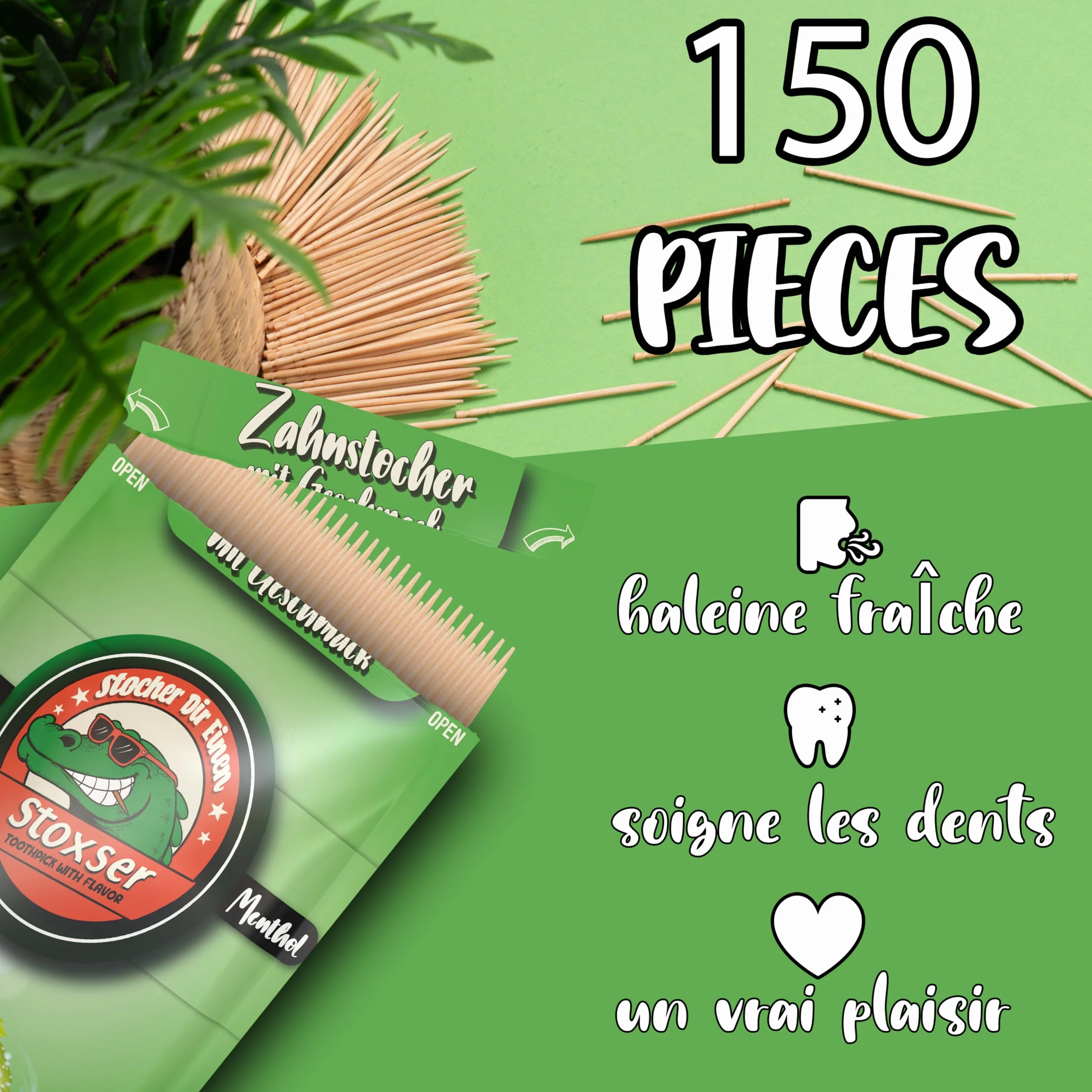 Lot de 150 cure-dents menthe menthol - Cure-dents sans sucre - Fil dentaire