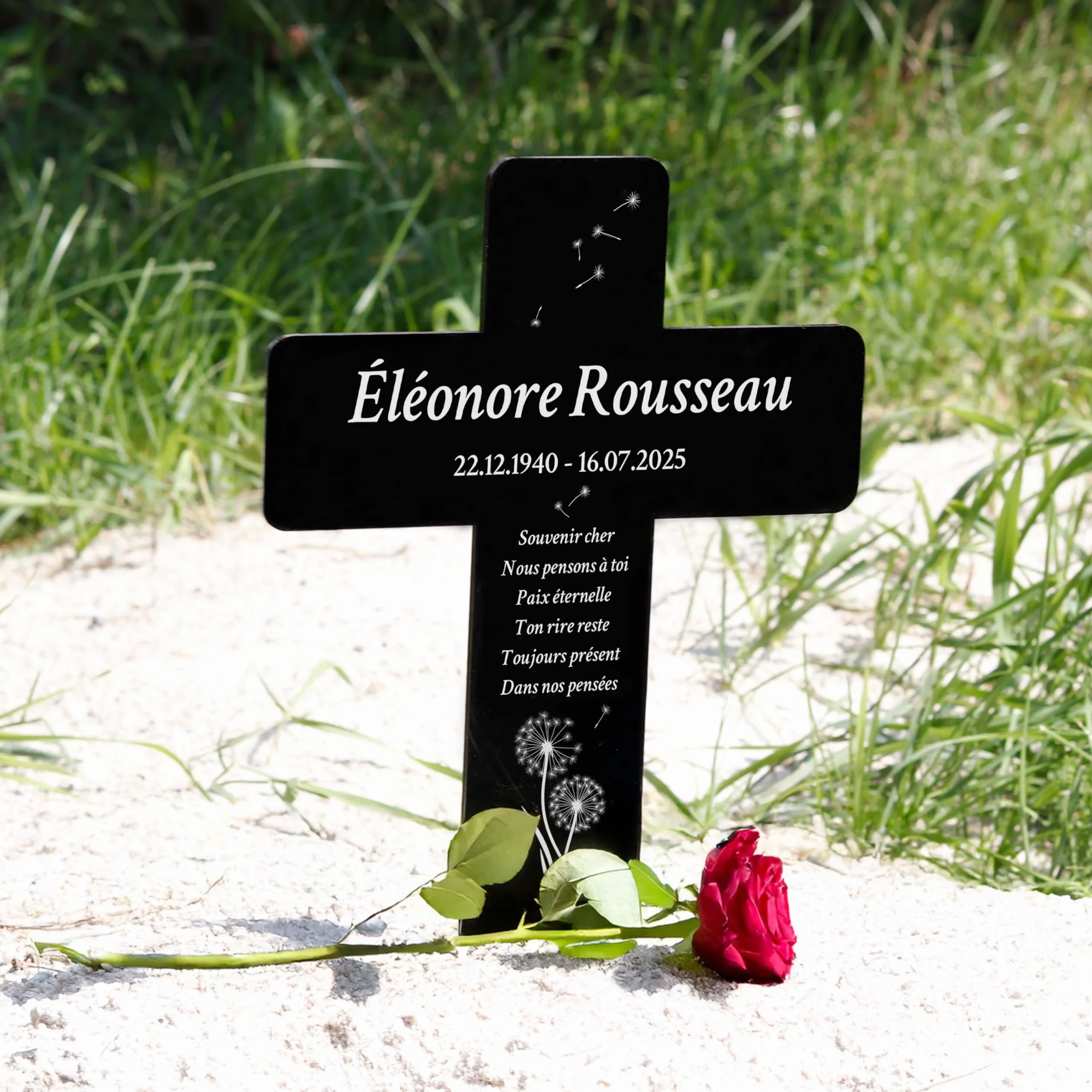 LAUBLUST Croix funéraire personnalisée en acrylique avec texte gravé – Décoration de tombe 2 tailles