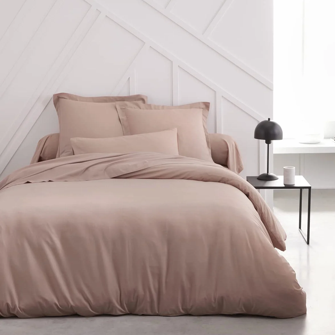 Drap Housse 160x200 cm 2 Personnes 100% Coton Uni Rose des Sables