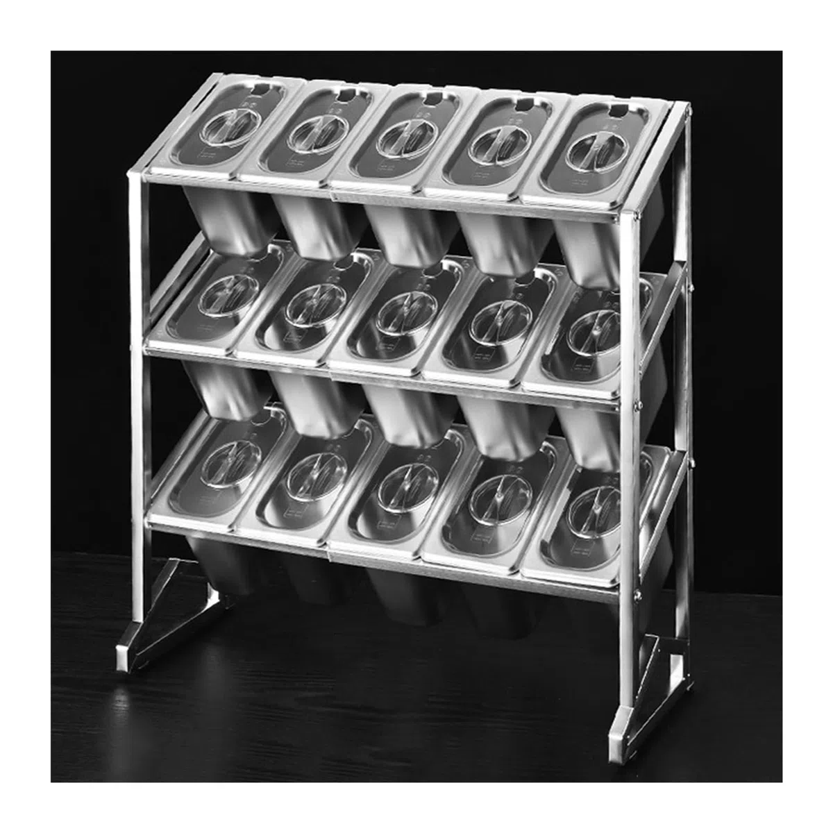 Ensemble d'étagères à épices extensibles en acier inoxydable pour cuisine et buffet – Distributeur polyvalent pour assaisonnement, sauces, confitures et fruits (58 x 19 x 63 cm)