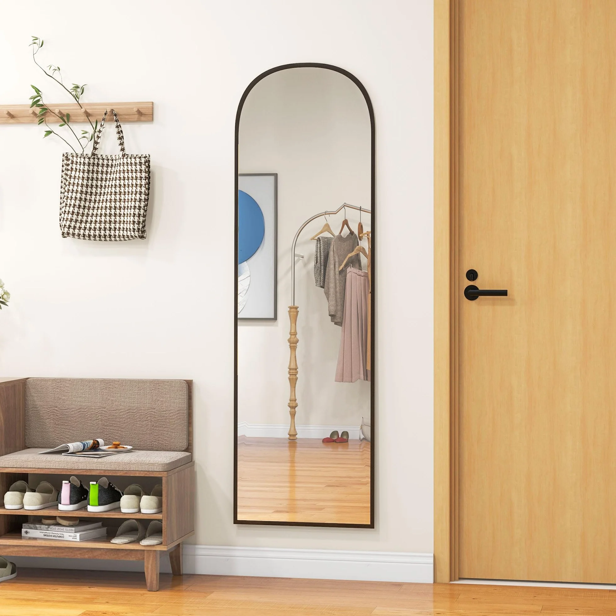 HOMCOM Miroir sur Pied Mural Rectangulaire Cadre Aluminium 50 x 161,5 cm Noir