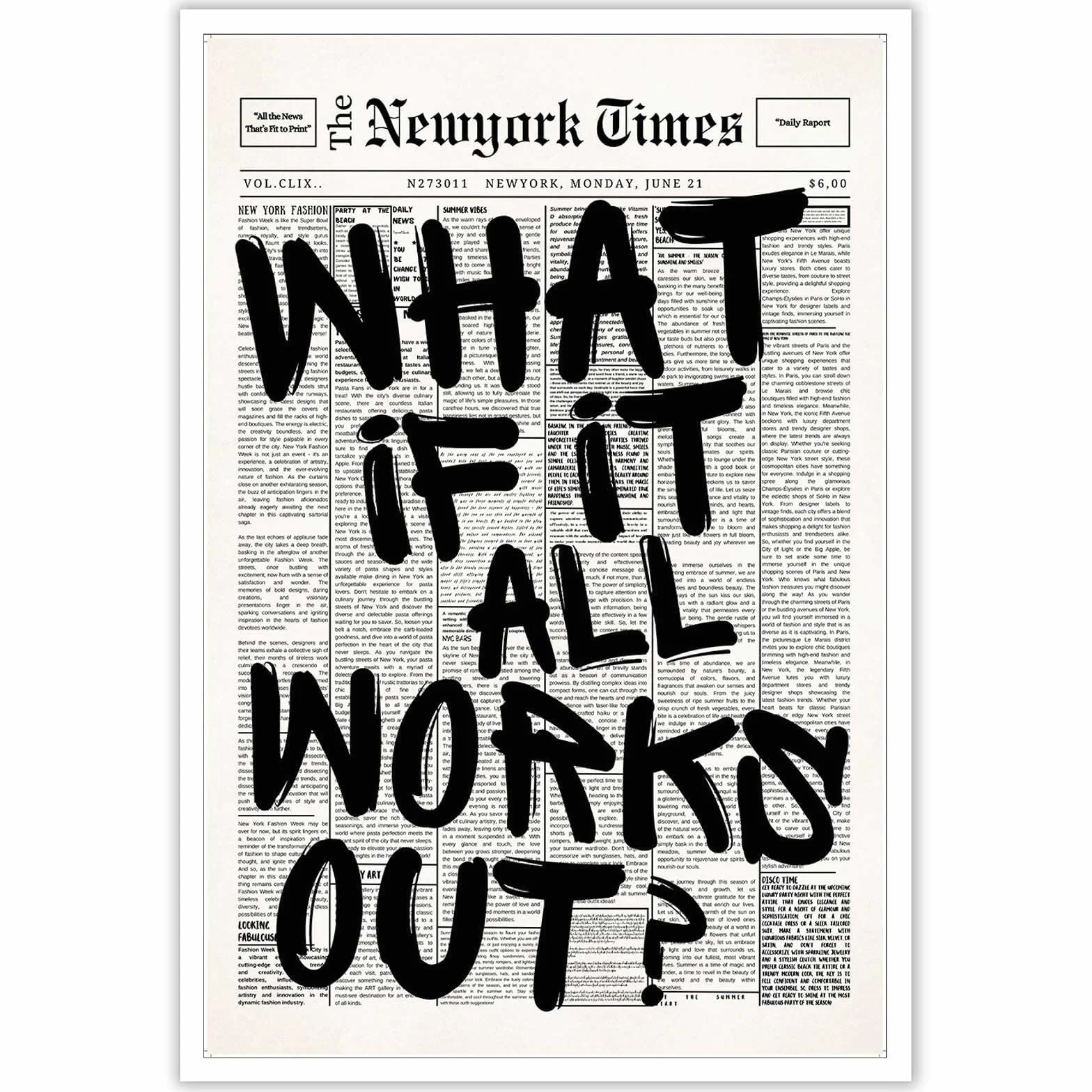 Poster rétro noir et blanc « What If It All Works Out », citation positive minimaliste, toile décoration murale 20,3 × 30,5 cm sans cadre