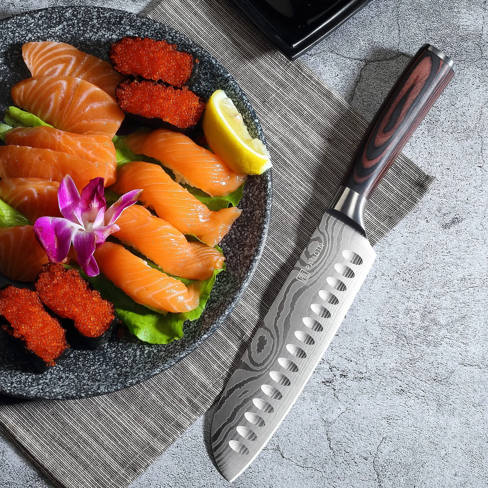 PAUDIN Set Couteau Cuisine Professionnel 5 Pièces Acier Inoxydable Couteau Chef Santoku Bois