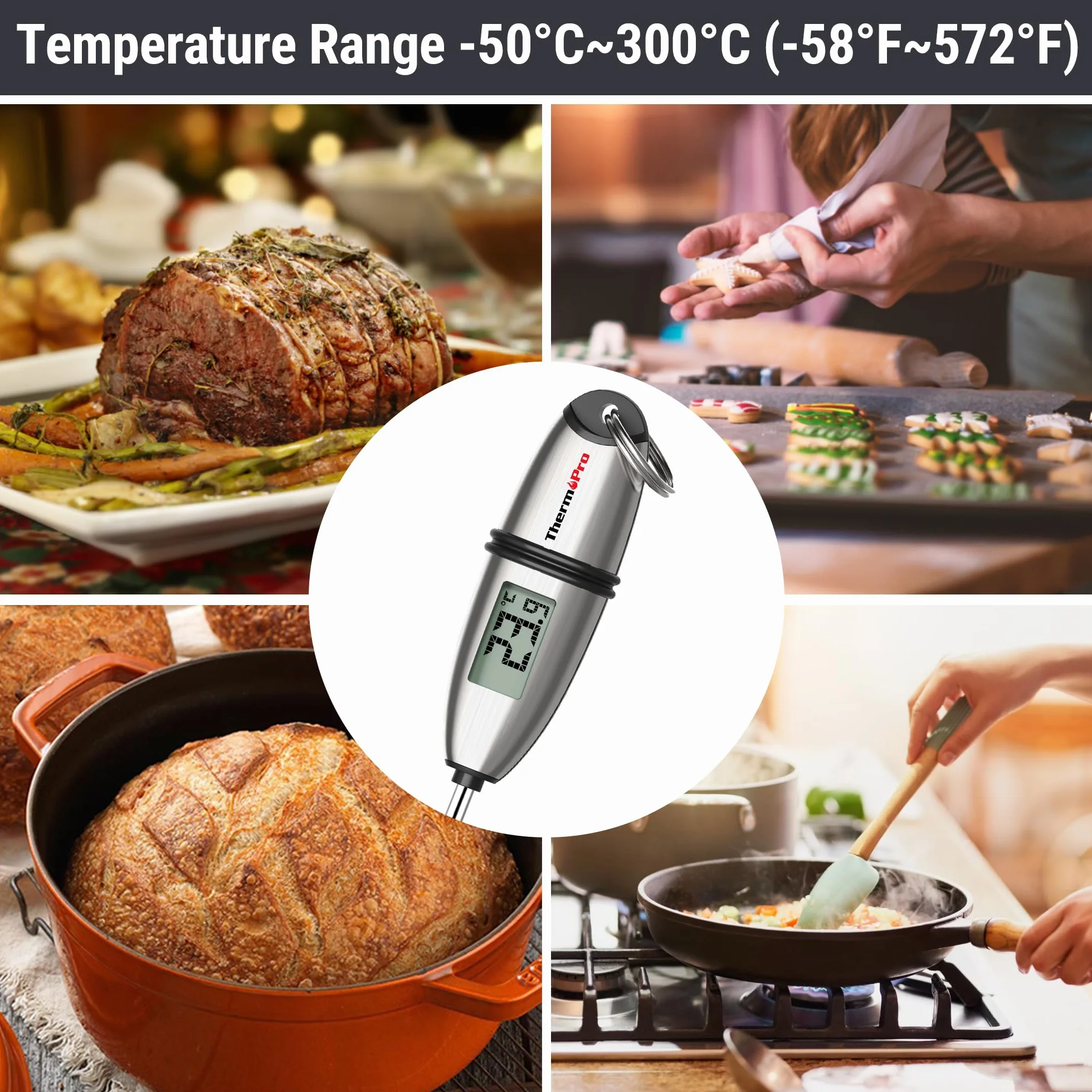 ThermoPro TP02S Termometr Cyfrowy 3 Sekundy Szybki do Kuchni Cukierniczy z Długą Sondą