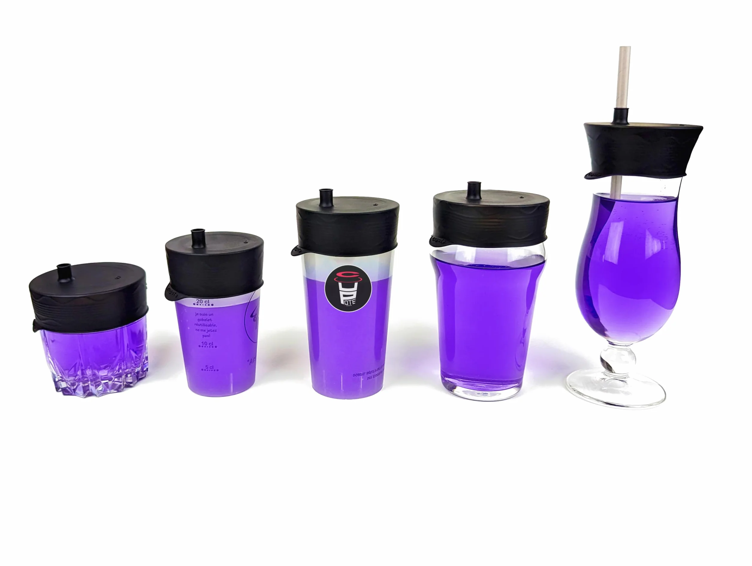 Lot de 5 Protections anti-drogue réutilisable en silicone extensible | Capote de verre avec paille intégrée