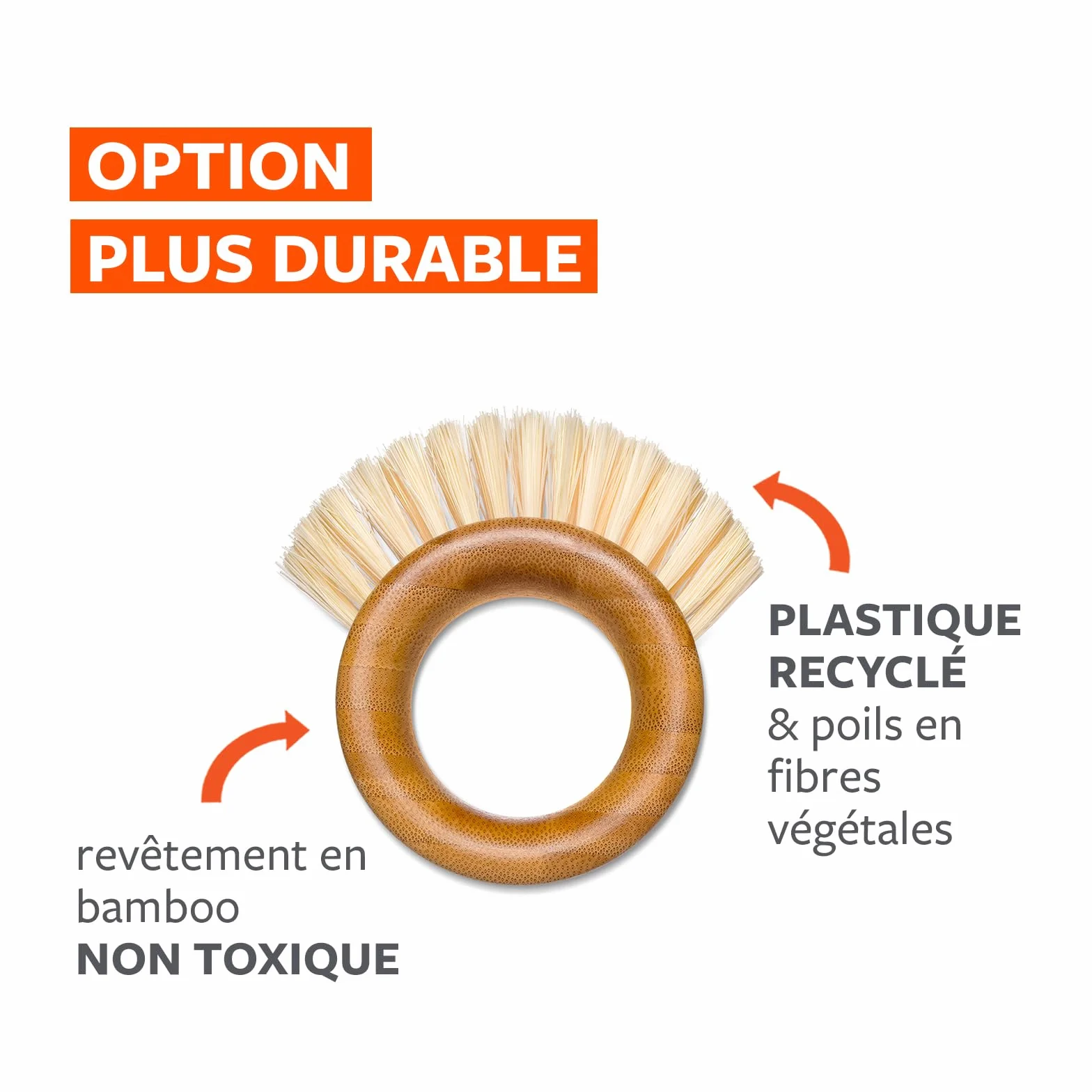 Full Circle The Ring Brosse à Légumes et Fruits Nettoyage Doux Poils Recyclés Fibres Végétales Manche Ergonomique sans BPA