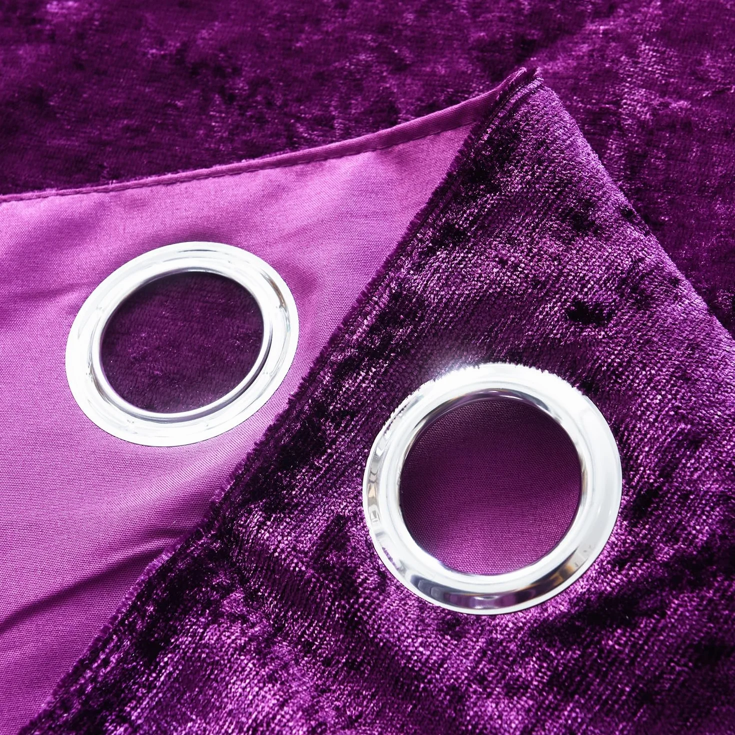 Paire de rideaux en velours écrasé doublés avec anneaux métal 4 cm violet