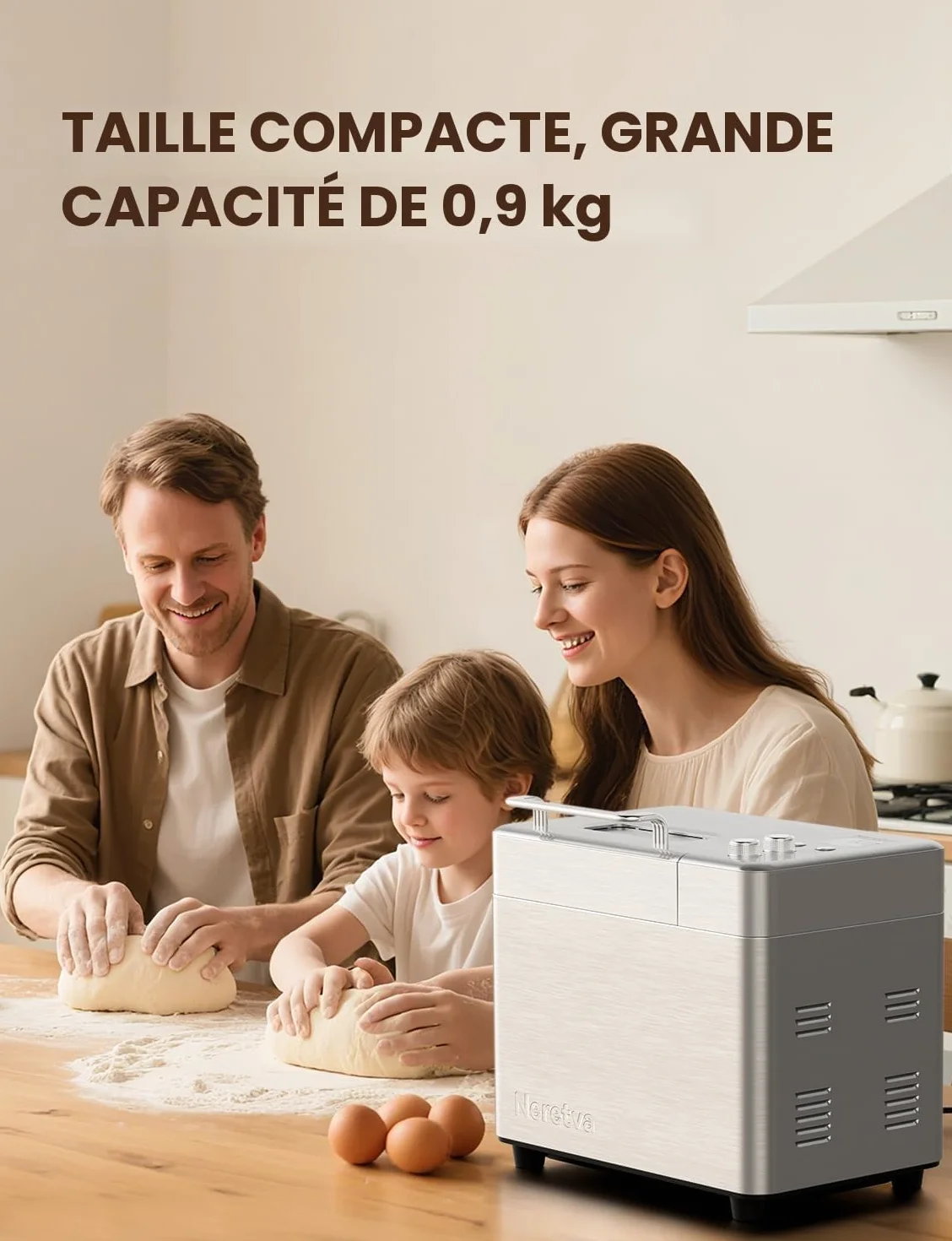 Neretva Machine à Pain Silencieuse Double Chauffage 1000G Bol Céramique Antiadhésif 17 Programmes Sans Gluten