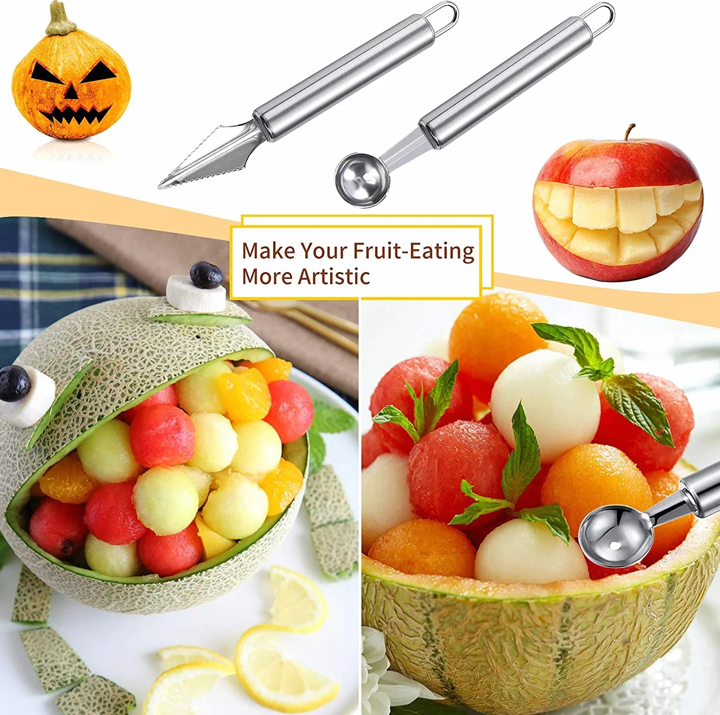 Cuillère à Melon Acier Inoxydable 4 Pièces Set Fruits Outils Découpage