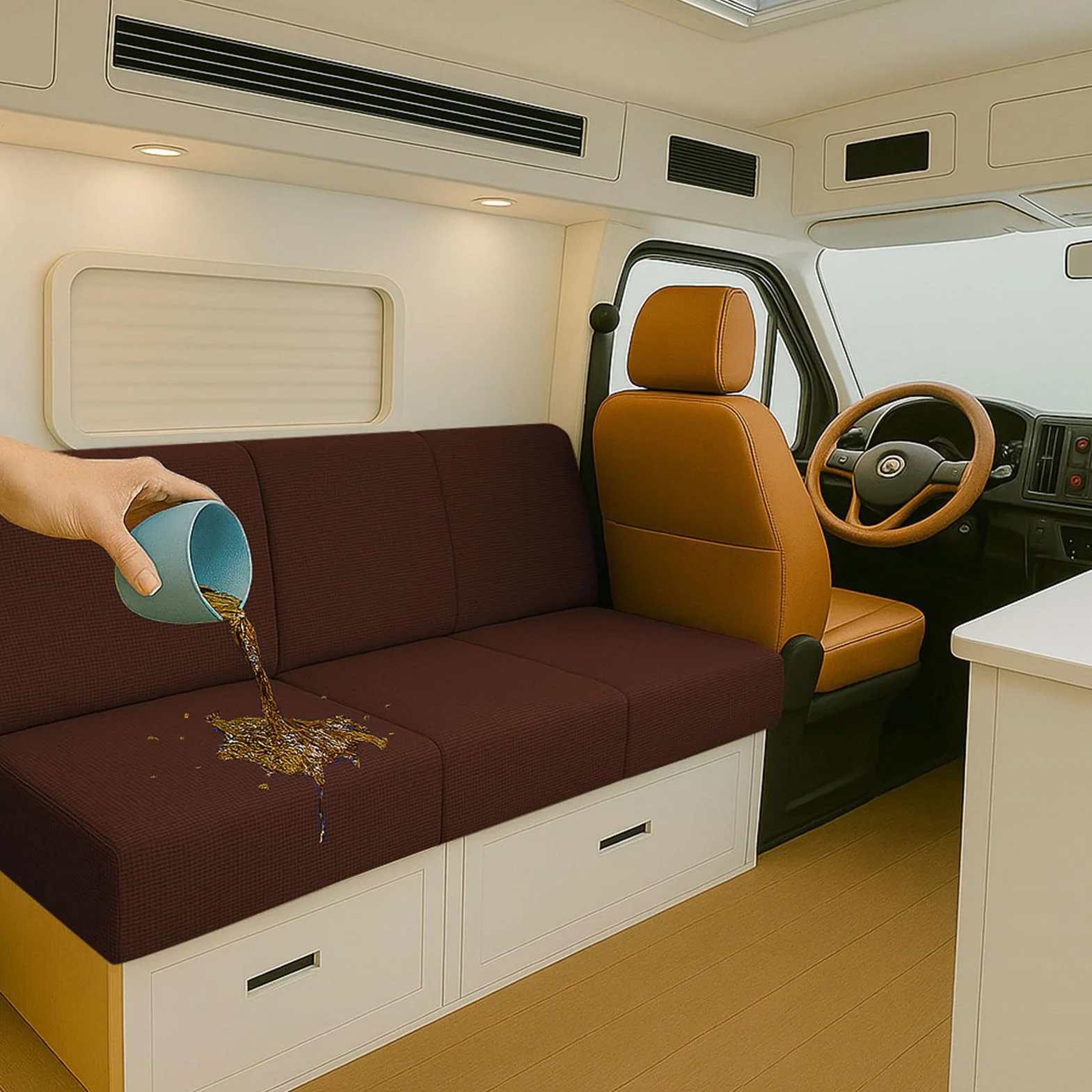 Housse De Coussin Caravaning Imperméable Antidérapante Banquette L130-160cm W40-65cm Marron foncé