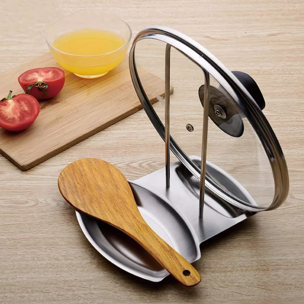 Support Couvercle Repose Cuillère Couteaux Cuillères Fourchettes Spatule en Acier Inoxydable Repose Couvert Porte Couvercle Ustensile de Cuisine