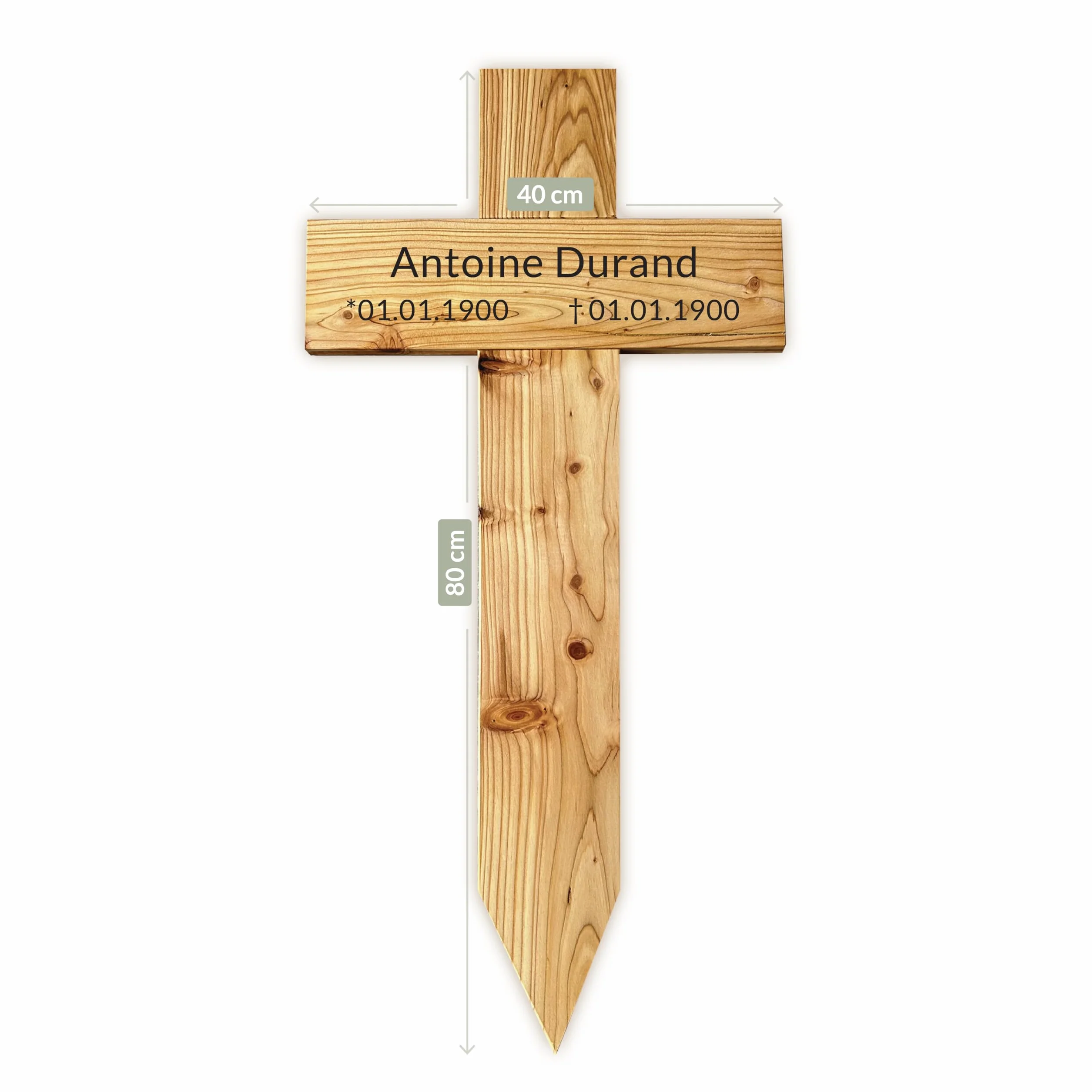 Croix funéraire XXL en bois de mélèze huilé 80 x 40 cm avec gravure laser