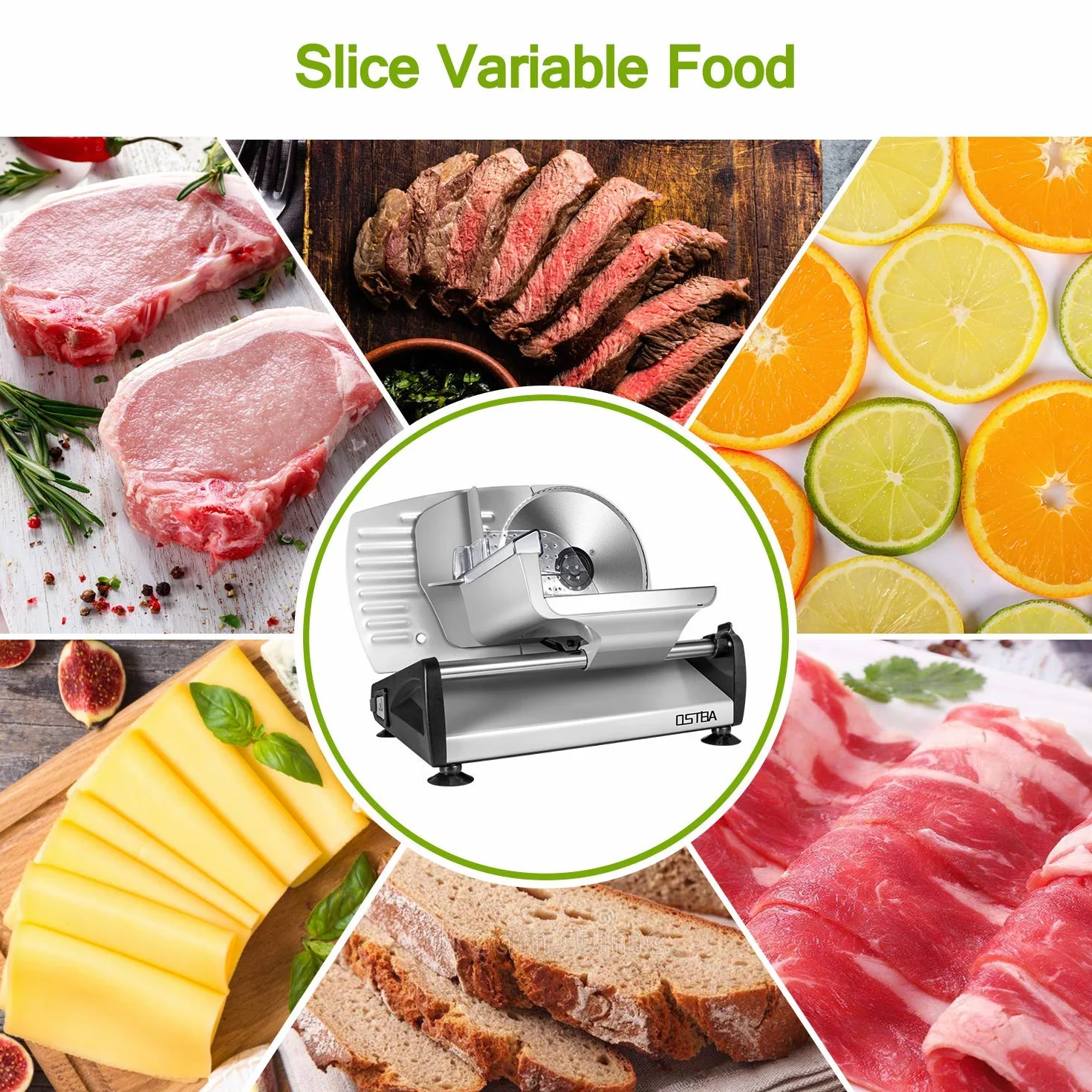 Trancheuse Électrique 150W Lame Acier Inoxydable 0-15mm Jambon Saucisson Pain Viande
