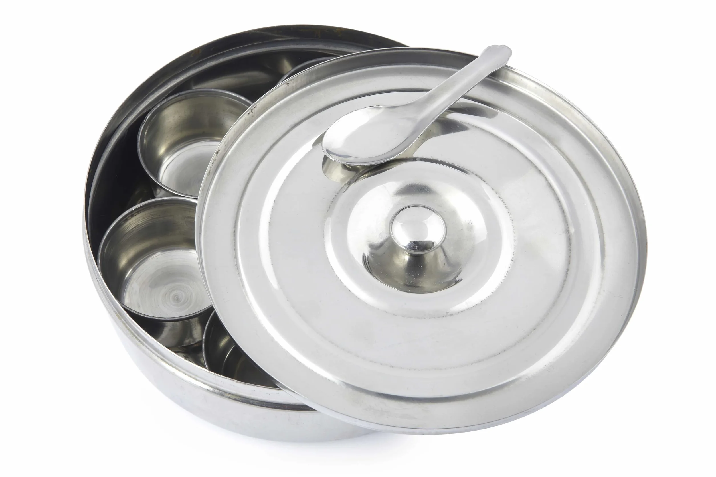 Zinel Masala Dabba Boîte à épices Acier Inoxydable 7 Compartiments 2 couvercles 16 cm
