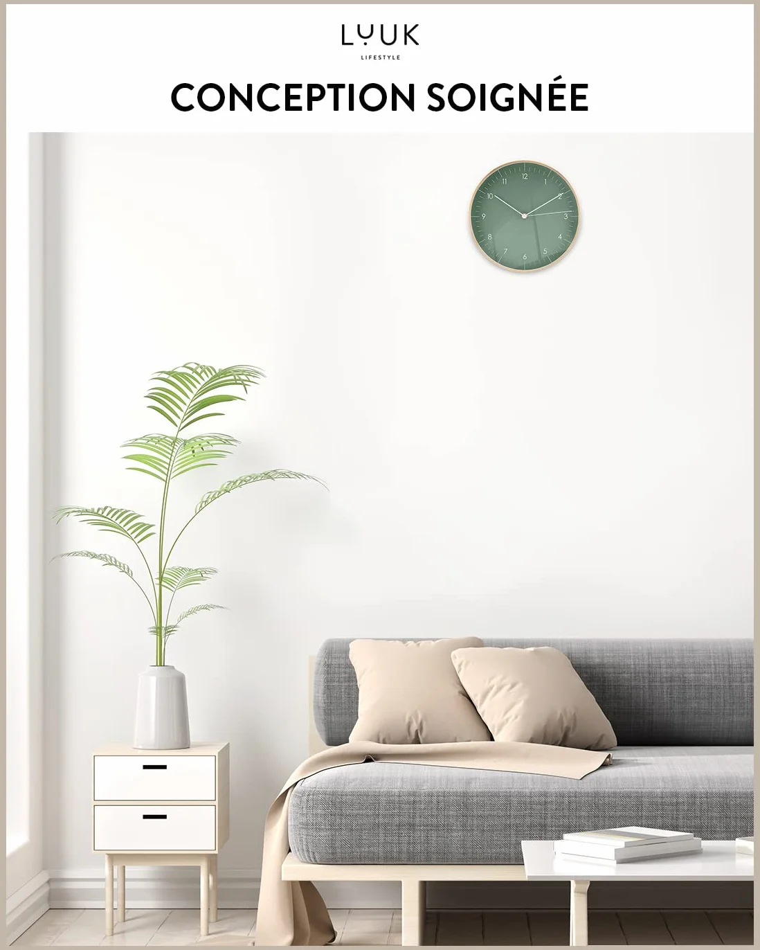 LUUK LIFESTYLE Horloge Murale Silencieuse Design Moderne 24 cm Vert et Doré