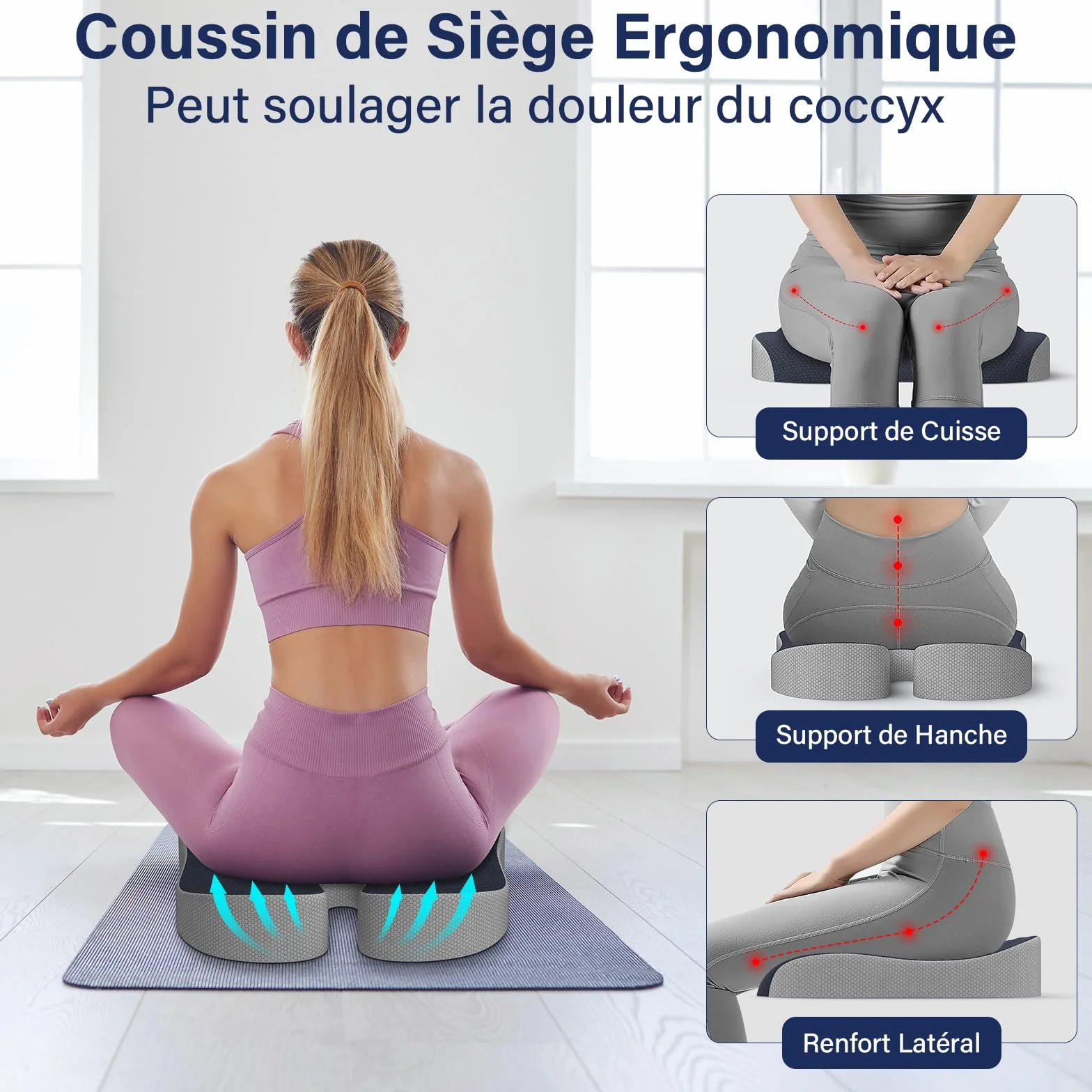 Coussin Coccyx Ergonomique pour Chaise Bureau Voiture Gaming - Gris Foncé