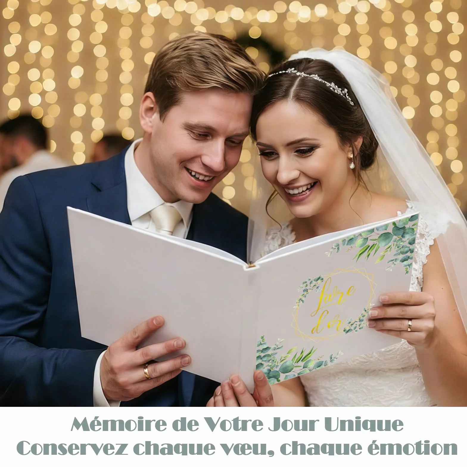 Livre d'or Mariage Motifs Floraux 21.5x21.5 cm Couverture Rigide 120 Pages Scrapbooking (Feuilles d'eucalyptus)