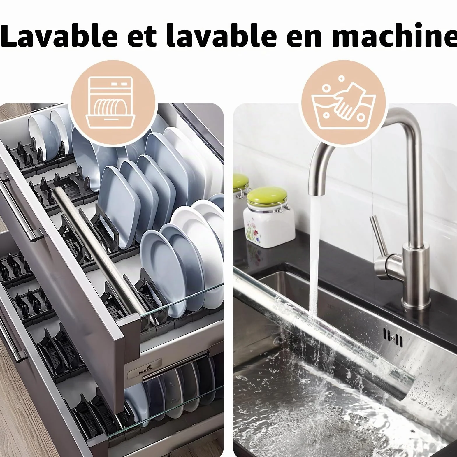 Rouleau à Pâtisserie Antiadhésif Ajustable en Acier Inoxydable 40cm, avec Anneaux Amovibles 5 Tailles