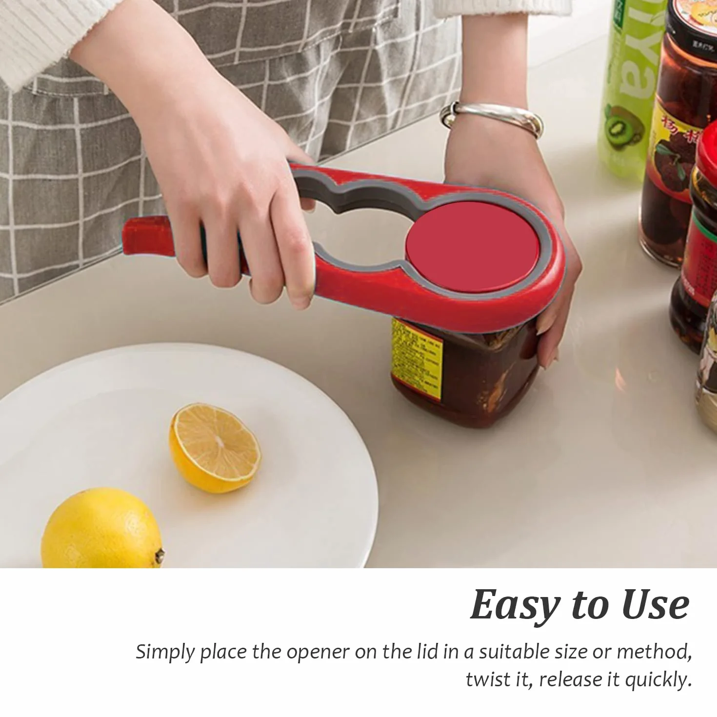 Décapsuleur Multifonction Ouvre Boîte Manuel, Ouvre Bouteilles Antidérapants, Gadgets de Cuisine pour Personnes Âgées, Rouge