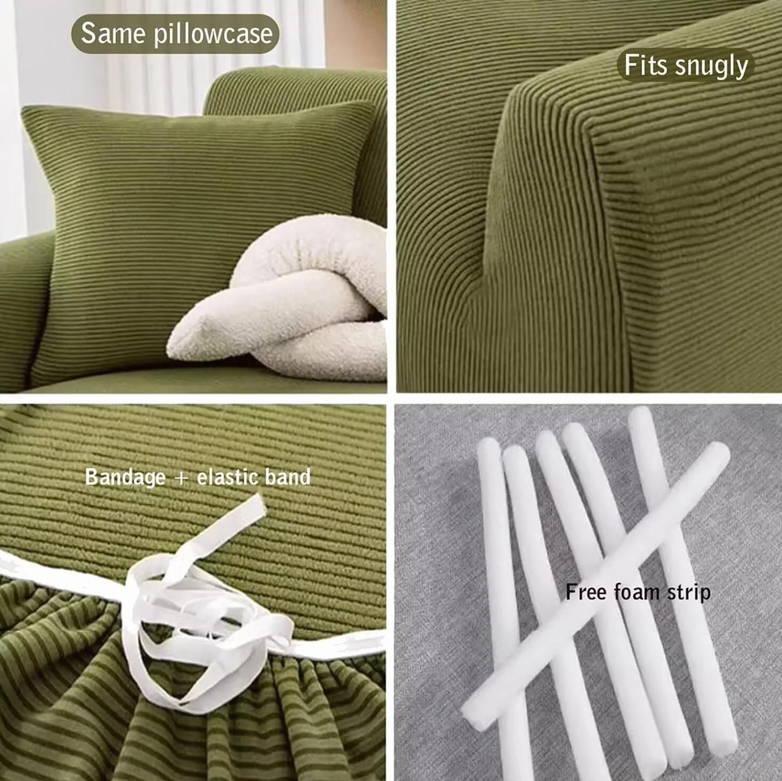 Housse de Canapé Extensible Velours Côtelé, Protection Antidérapante Lavable pour Salon, Adaptée aux Canapés 1-4 Places