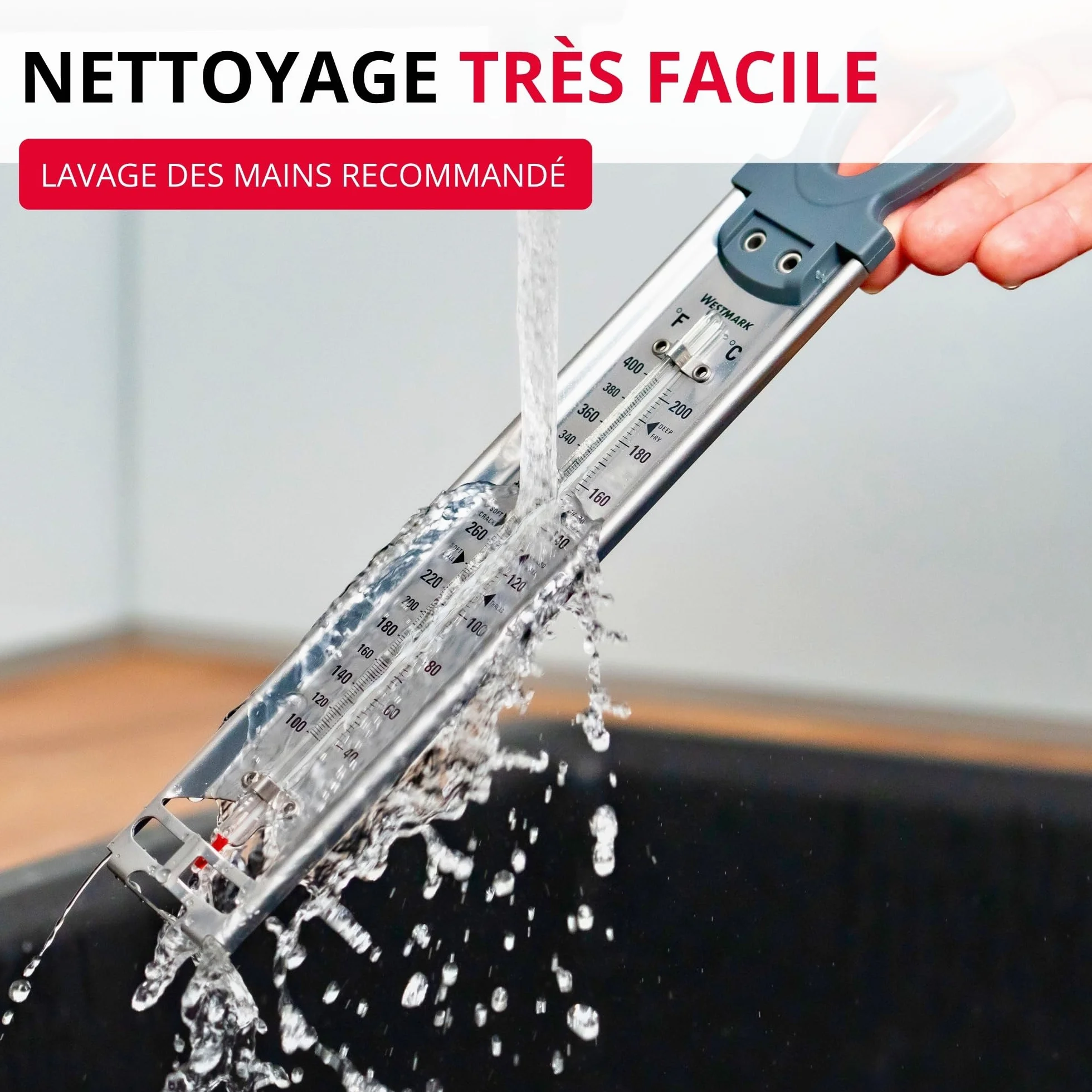 Westmark Thermomètre à Sucre Inox, 1 Pièce, Aide Confitures Fruits, Cadre Acier Inoxydable Pince Ajustable, Tube Verre Robuste