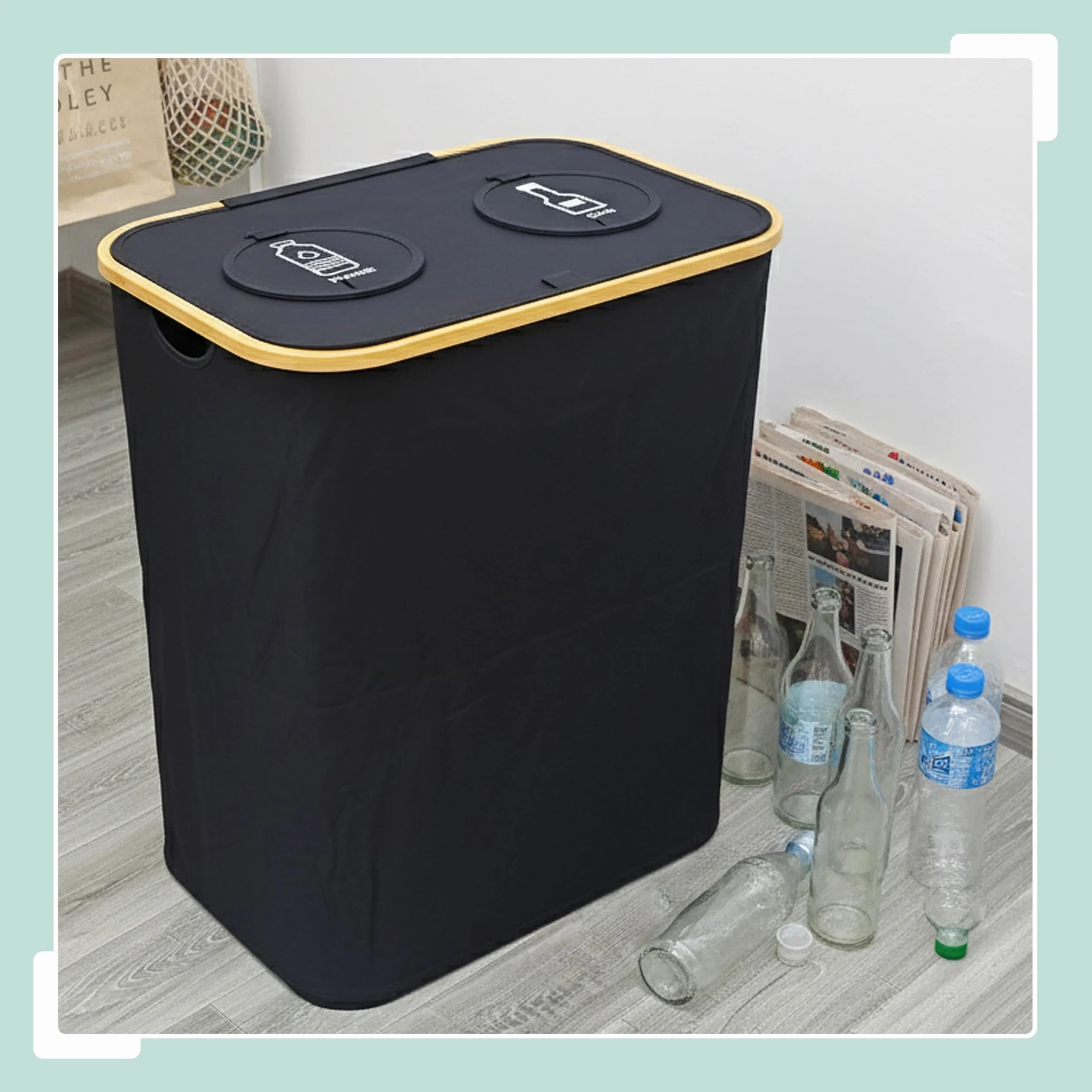 Relaxdays Récipient de Collecte des Bouteilles 140 L 60 Bouteilles 2 Sacs Amovibles Beige