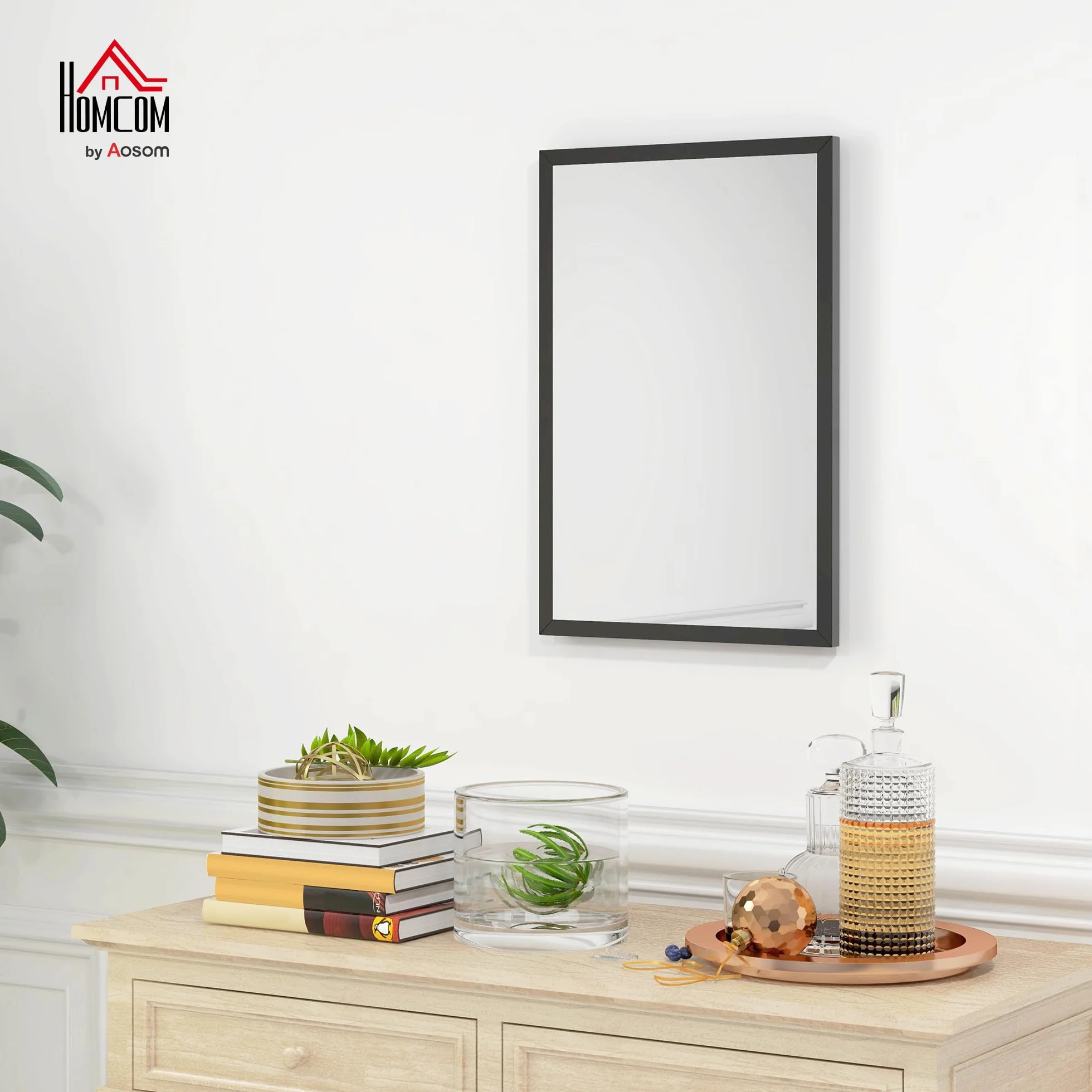 HOMCOM Miroir Mural Rectangulaire 60 x 40 cm Cadre en Bois Noir Salle de Bain