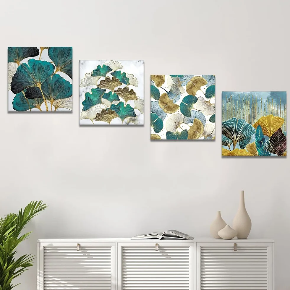 Artscope 4 Pièces Impression sur Toile Feuilles de Ginkgo 30x30cm Décoration Murale